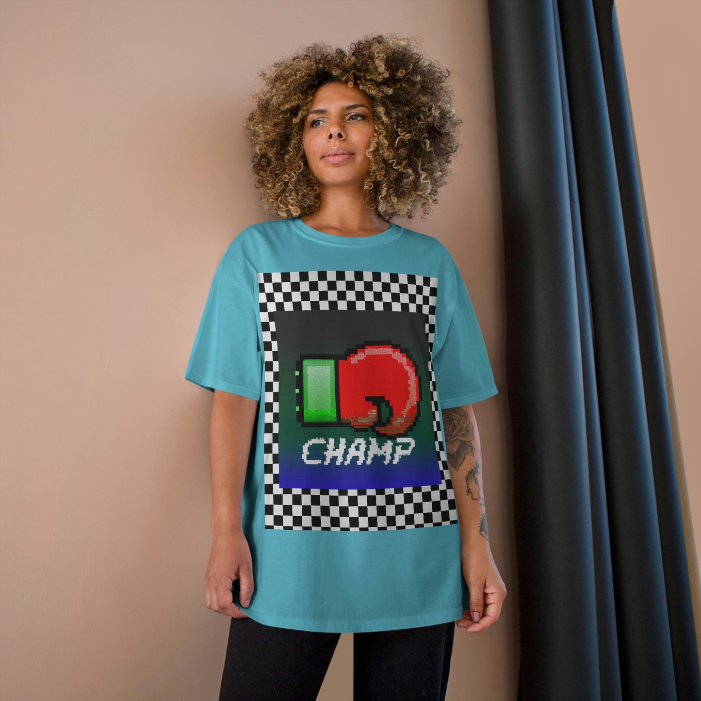 Checkered (CHAMP Logo 4 8-bit Boxing Glove) - Champion T-Shirt