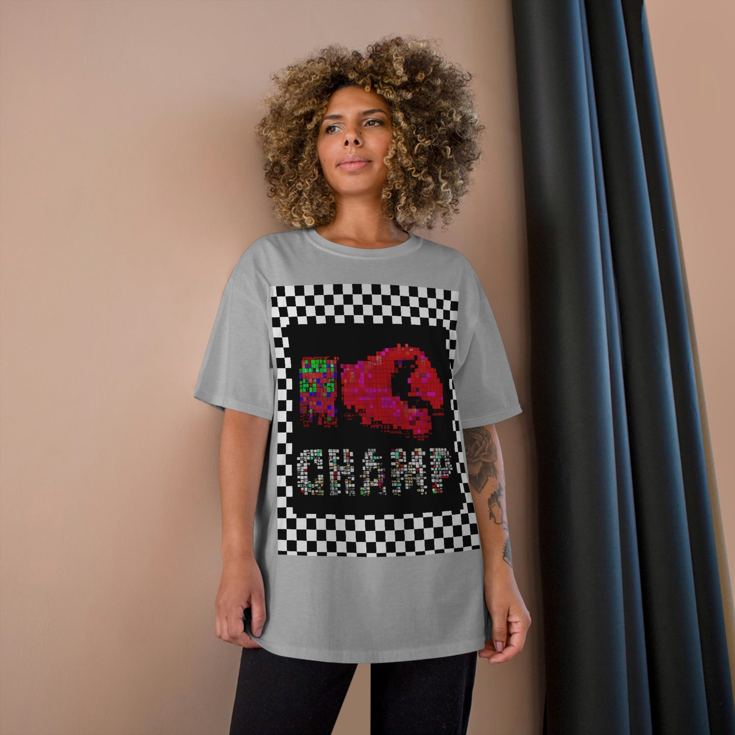 Checkered (CHAMP Logo 3 8-bit Boxing Glove) - Champion T-Shirt