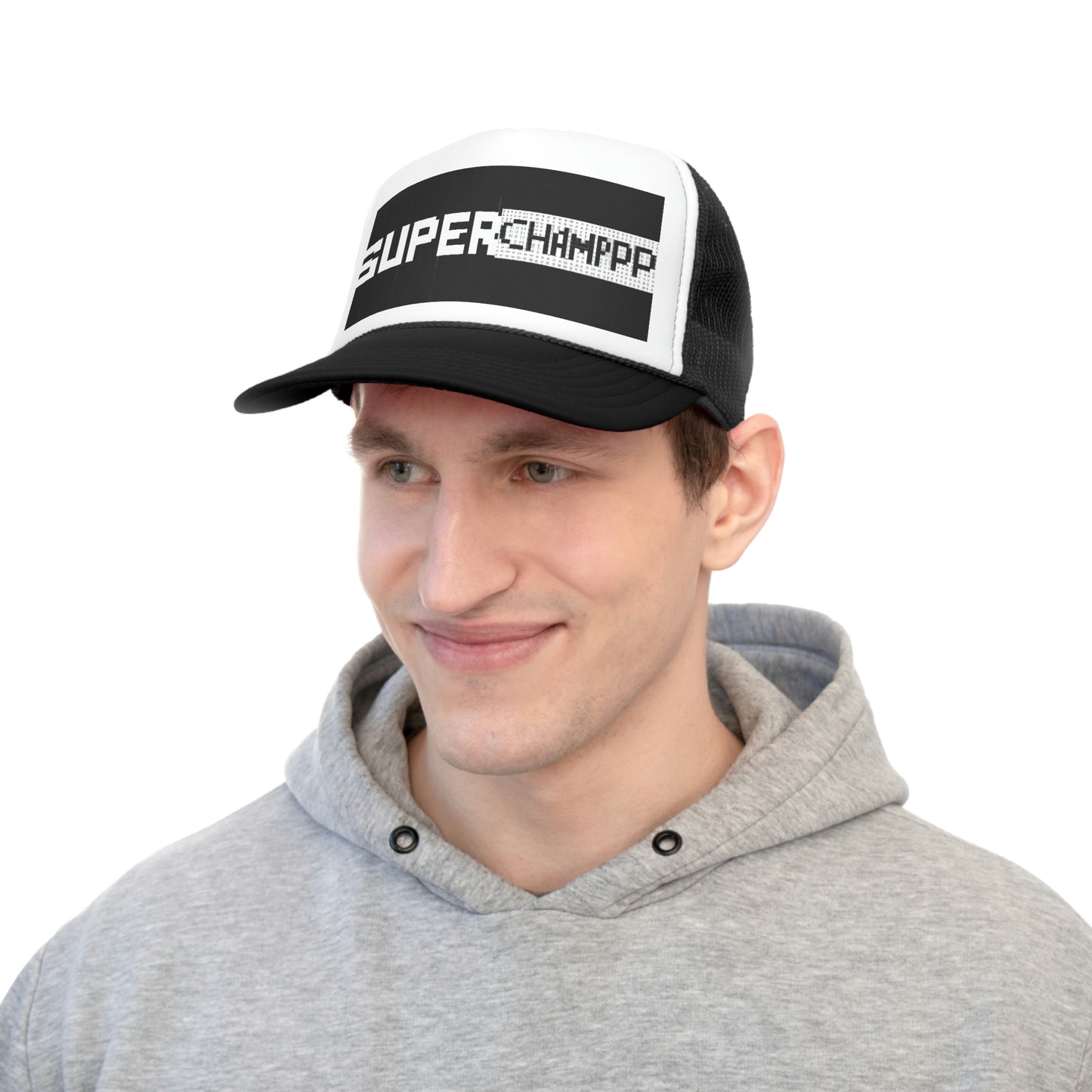 SUPER CHAMPPP Logo 11 (Pixel) - AI Art - Trucker Hats