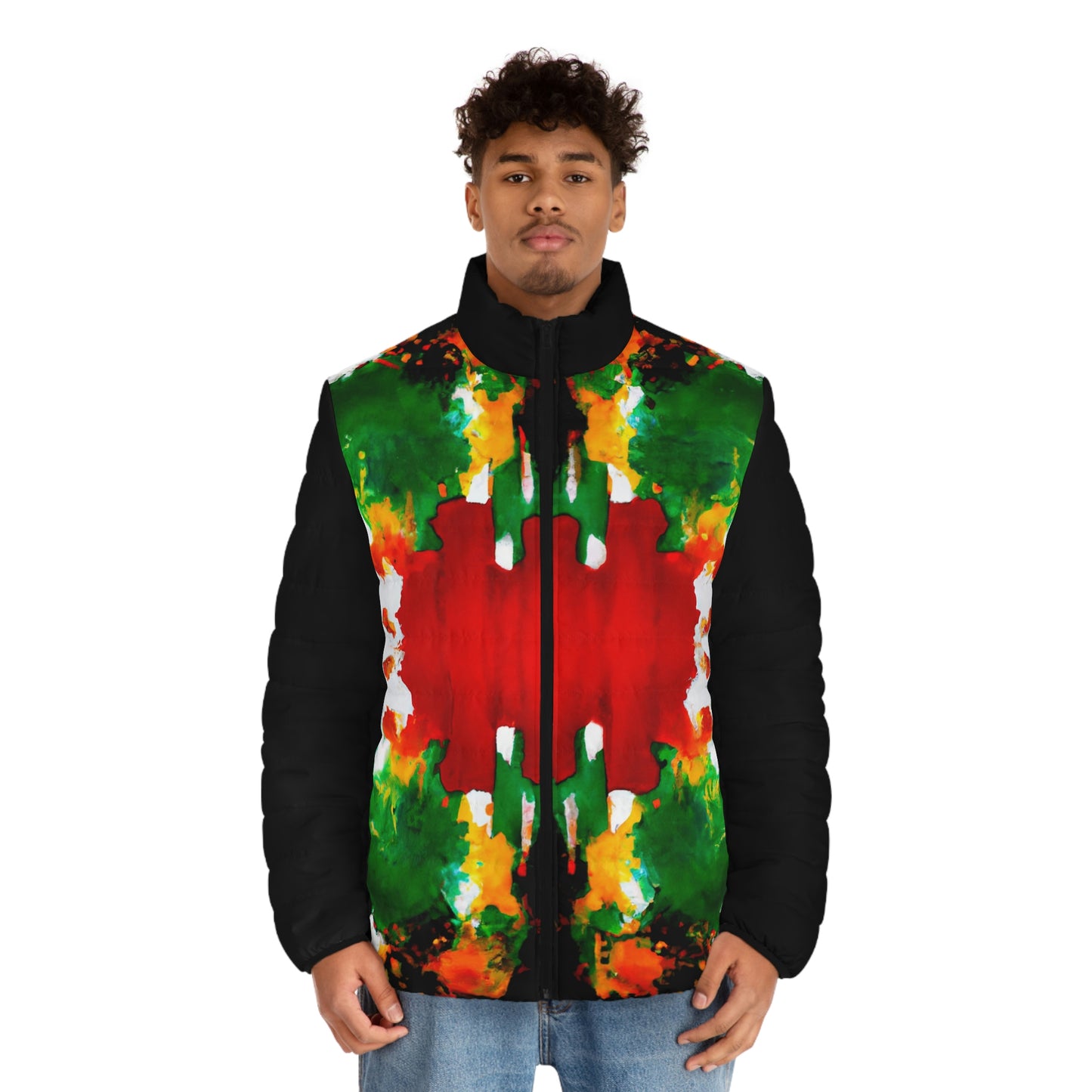 Rasta Watercolor 1 Spaceballer Jacket (Black) - AI Art - Men's Puffer Jacket