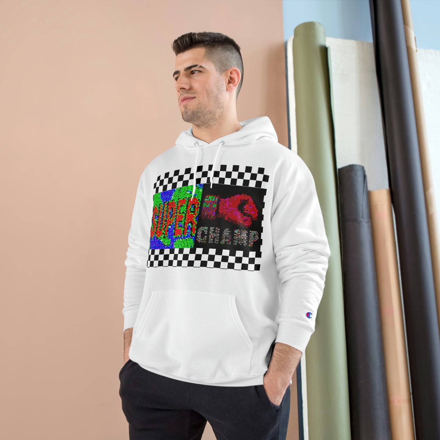 Checkered Flag (SUPER CHAMP Logo 3 8-bit) - Champion Hoodie