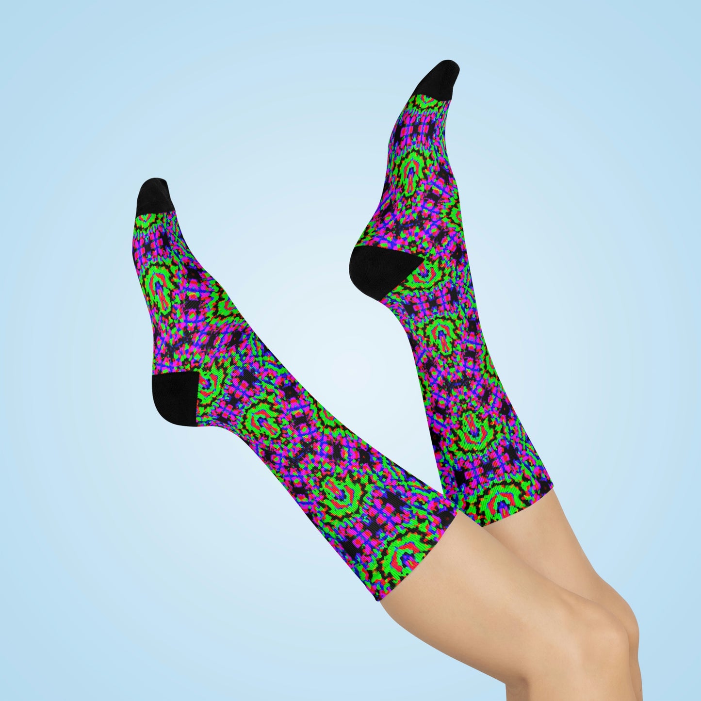 Hyperwave Fractal 2 - AI Art - Crew Socks