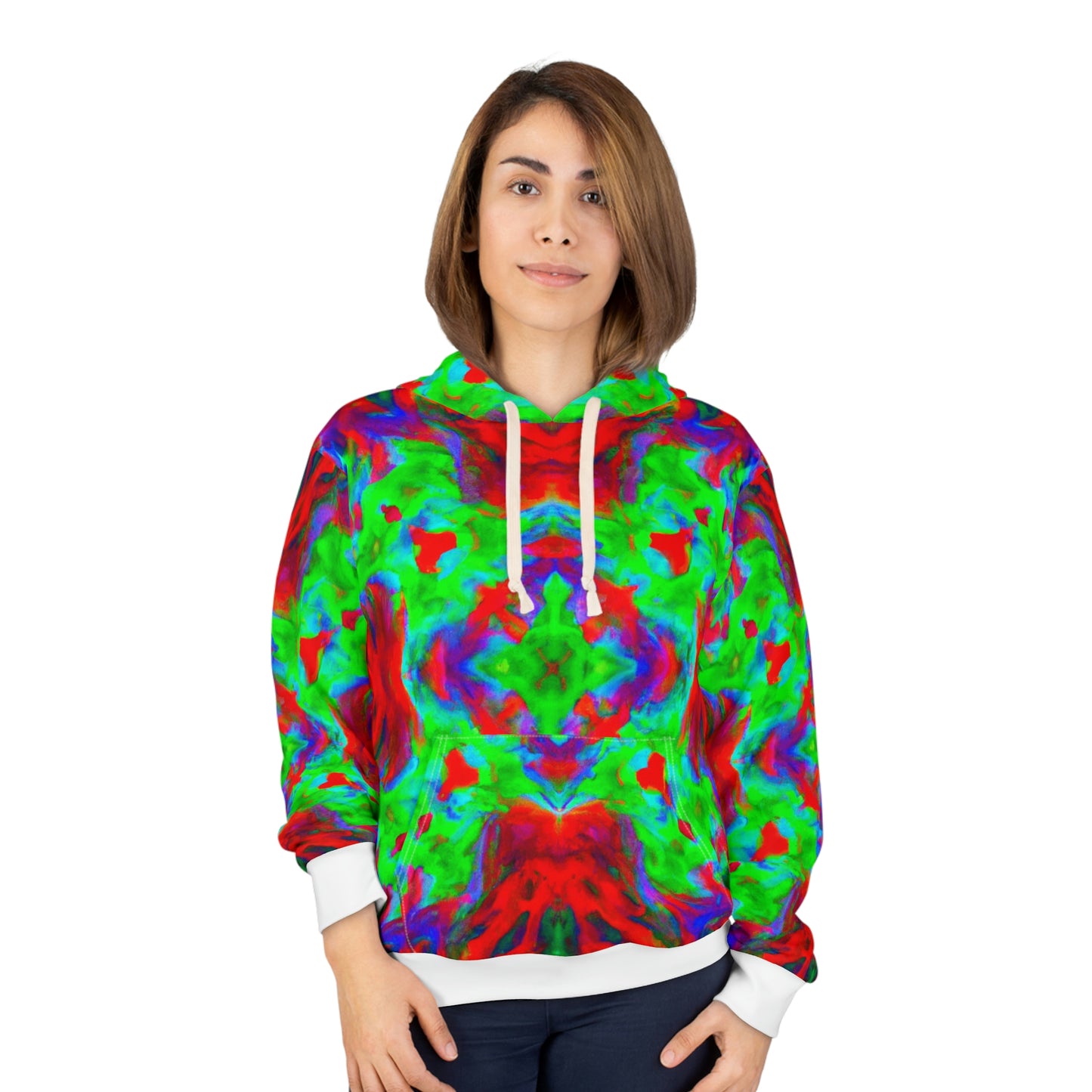 Hyperwave Tie-Dye 7 (Full Patterned Hood) - AI Art - Pullover Hoodie