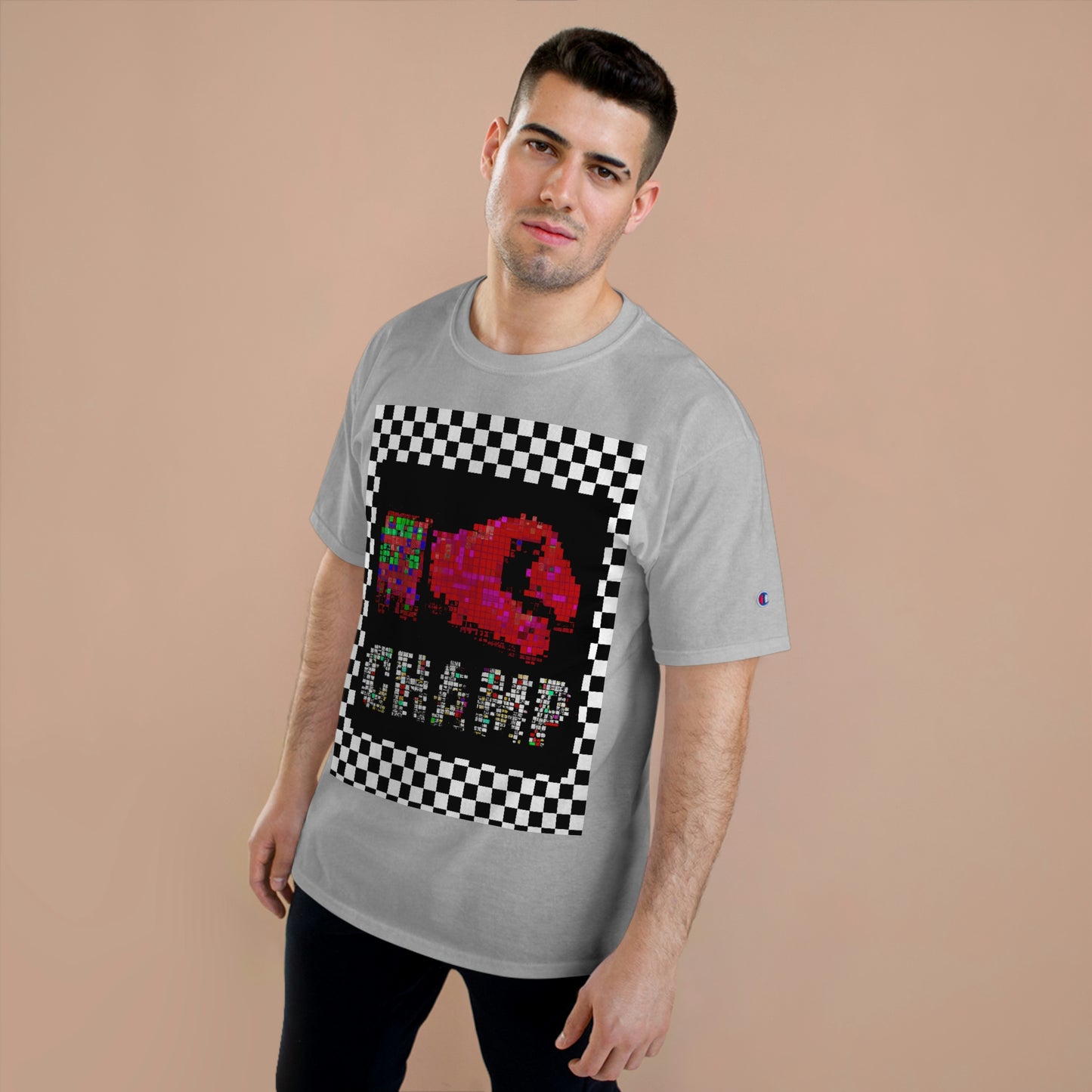 Checkered (CHAMP Logo 3 8-bit Boxing Glove) - Champion T-Shirt