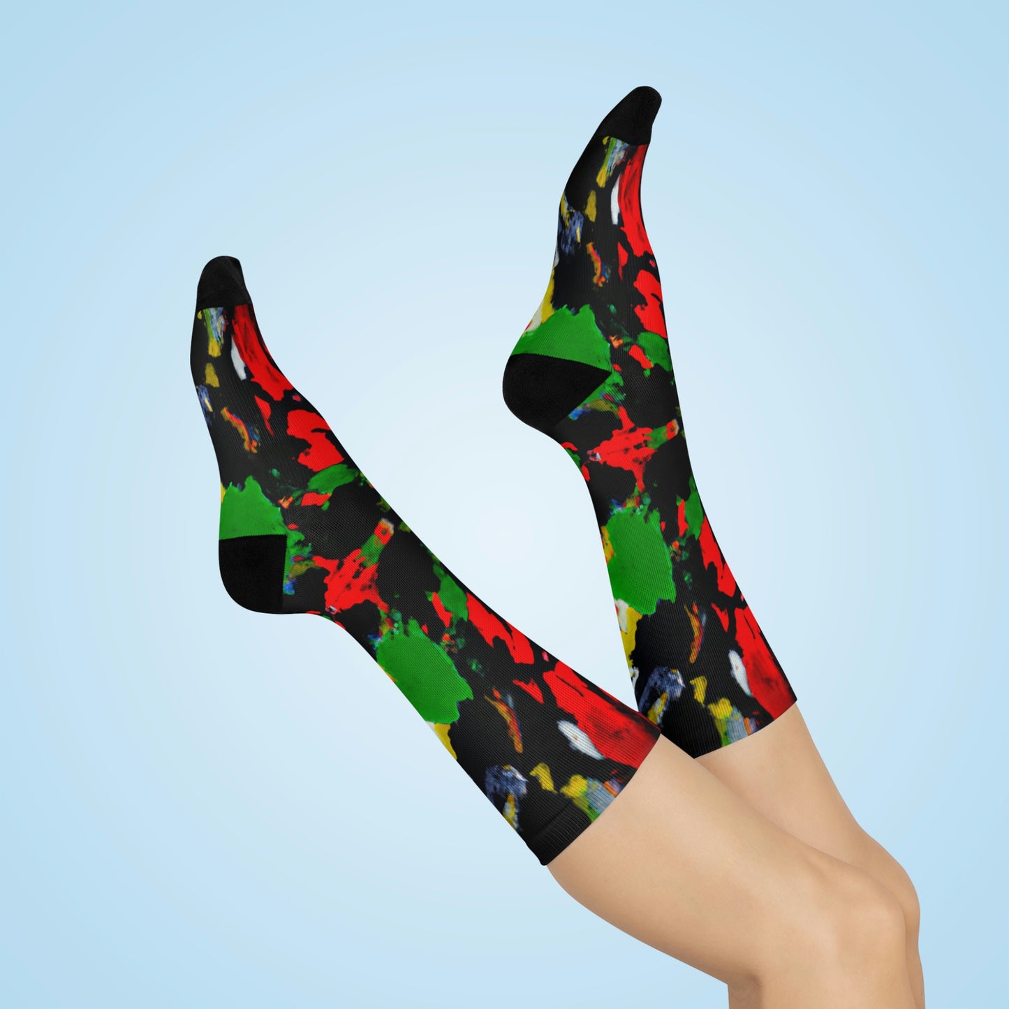 Rasta Quad Symmetry 1 - AI Art - Cushioned Crew Socks