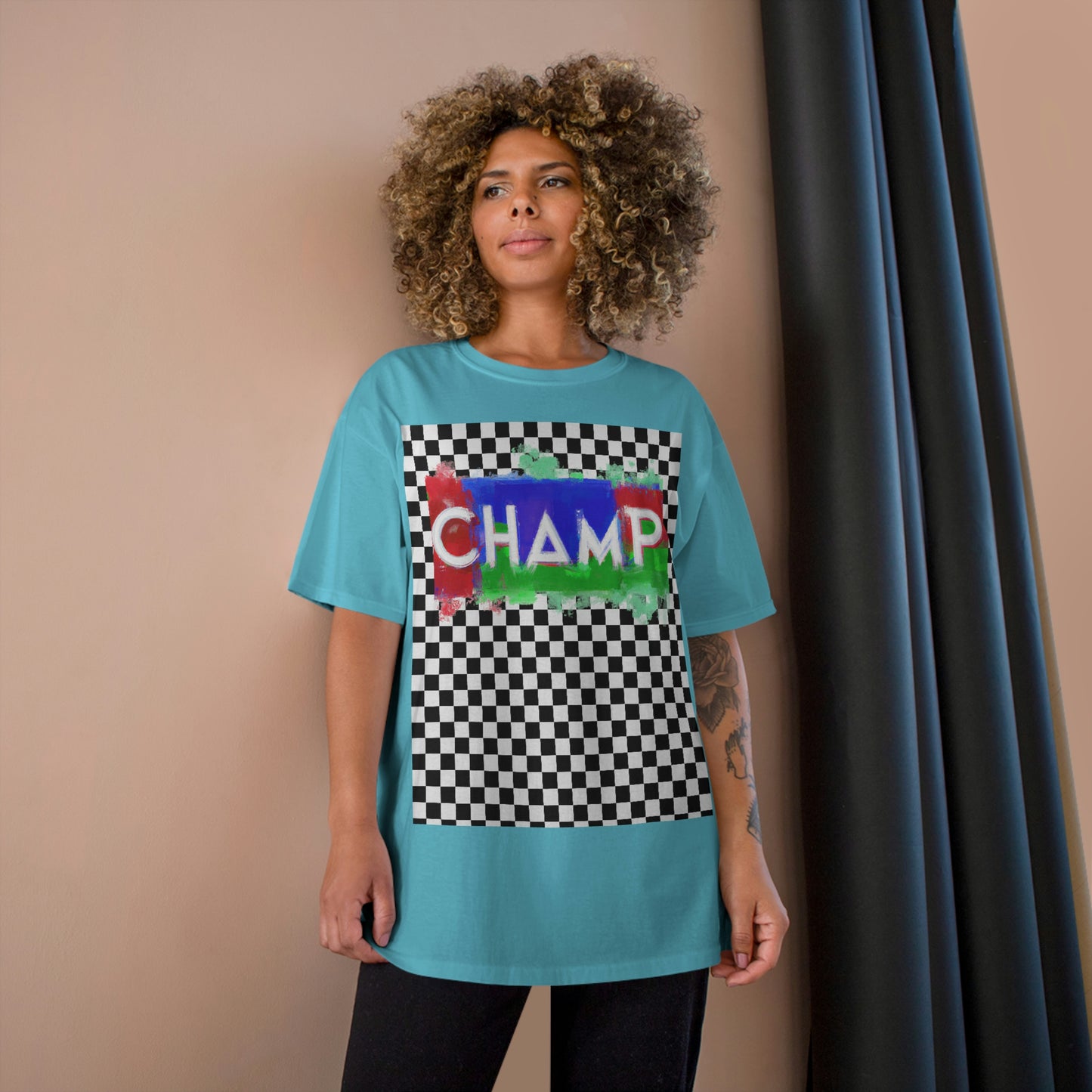 Checkered (CHAMP Logo 1) - Champion T-Shirt