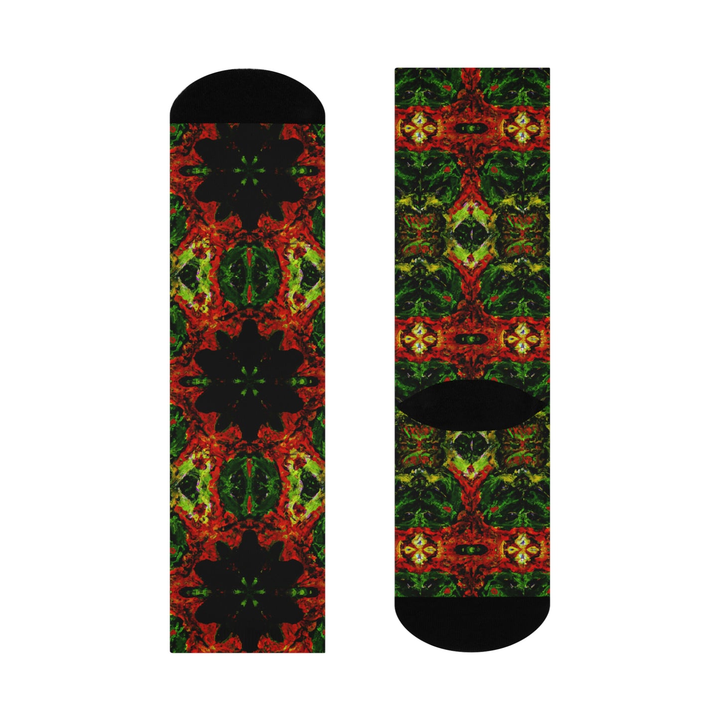 Rasta Blossom Pattern 1 - AI Art - Cushioned Crew Socks