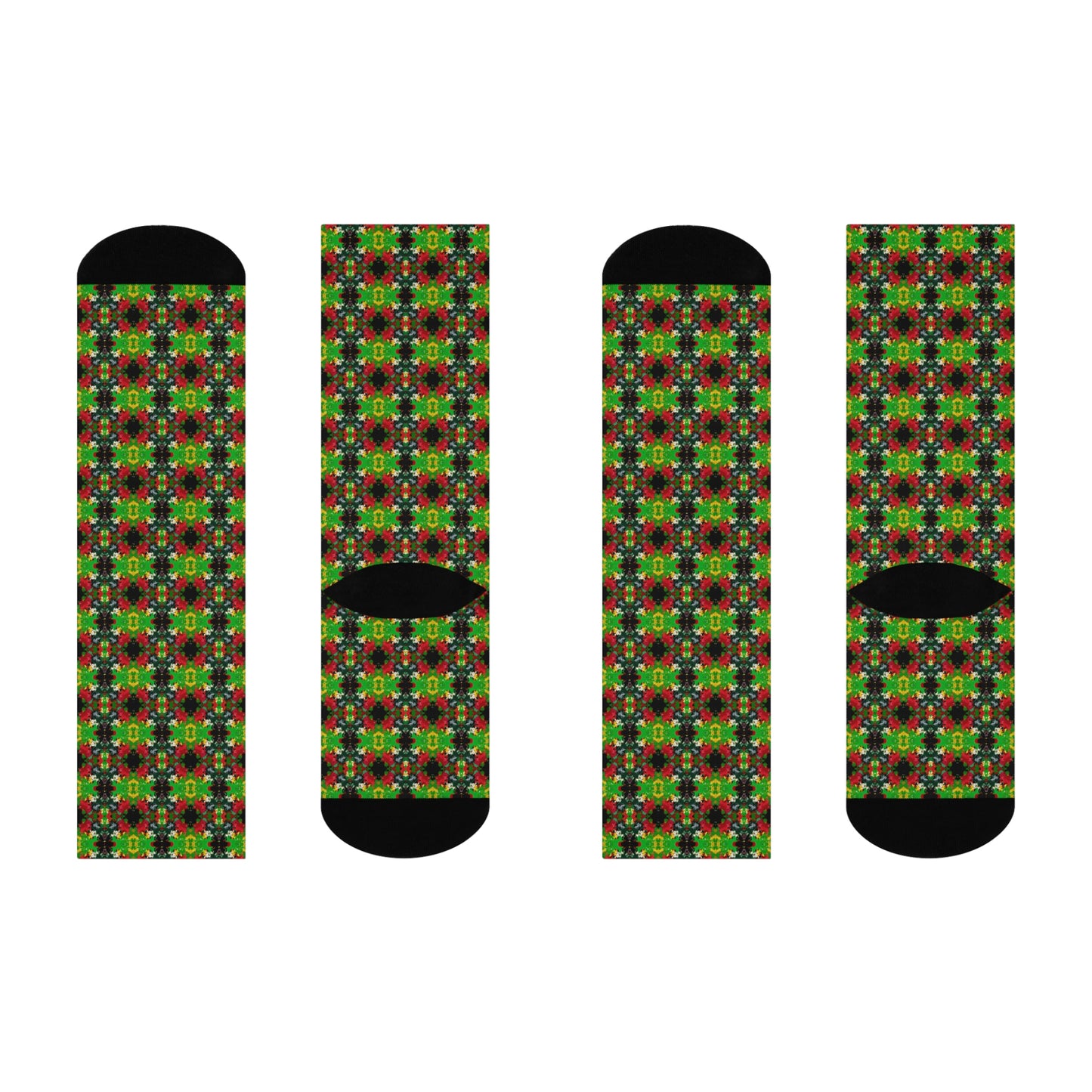 Rasta Kaleidescope 2  - AI Art - Cushioned Crew Socks