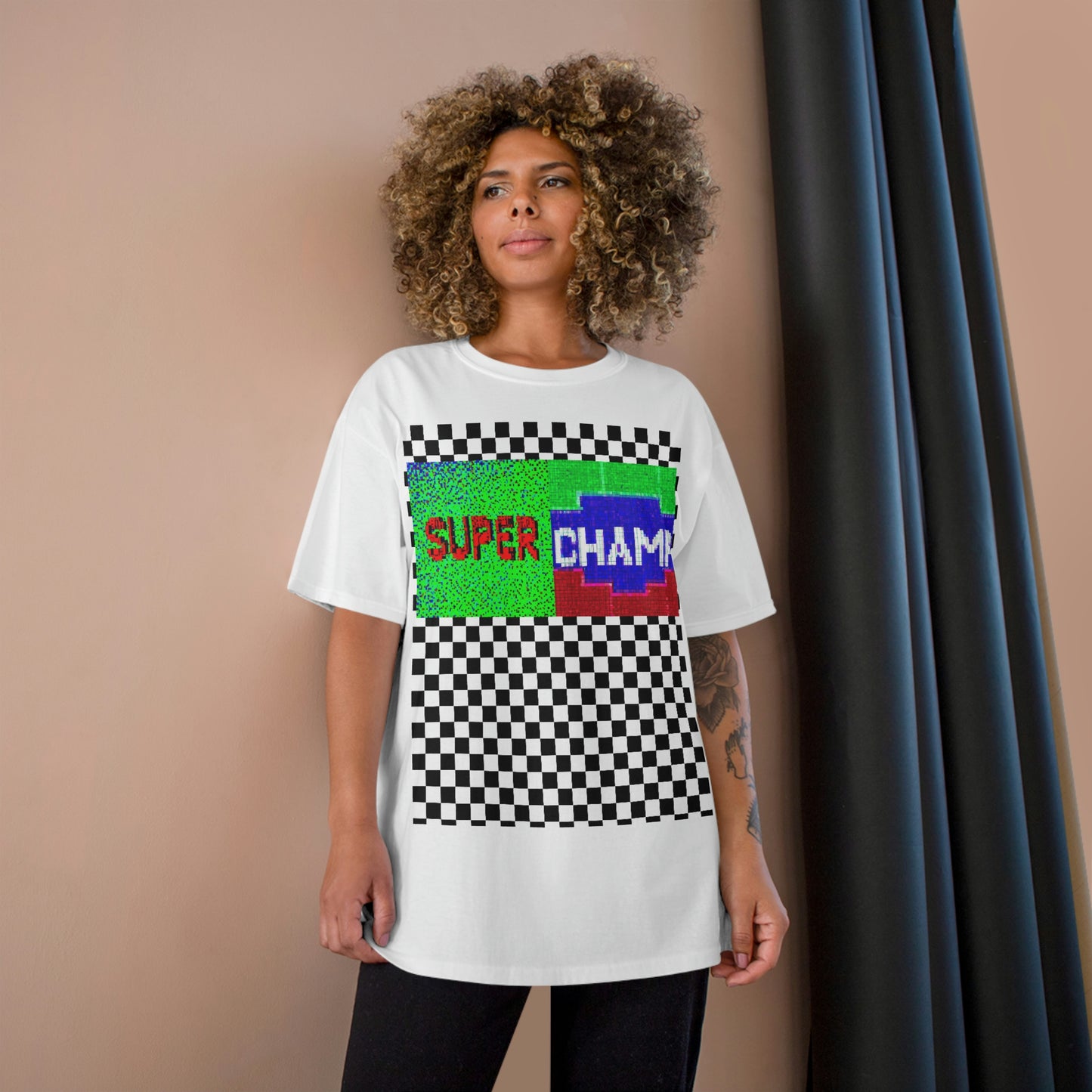 Checkered (SUPER CHAMP Logo 2 8-bit) - Champion T-Shirt