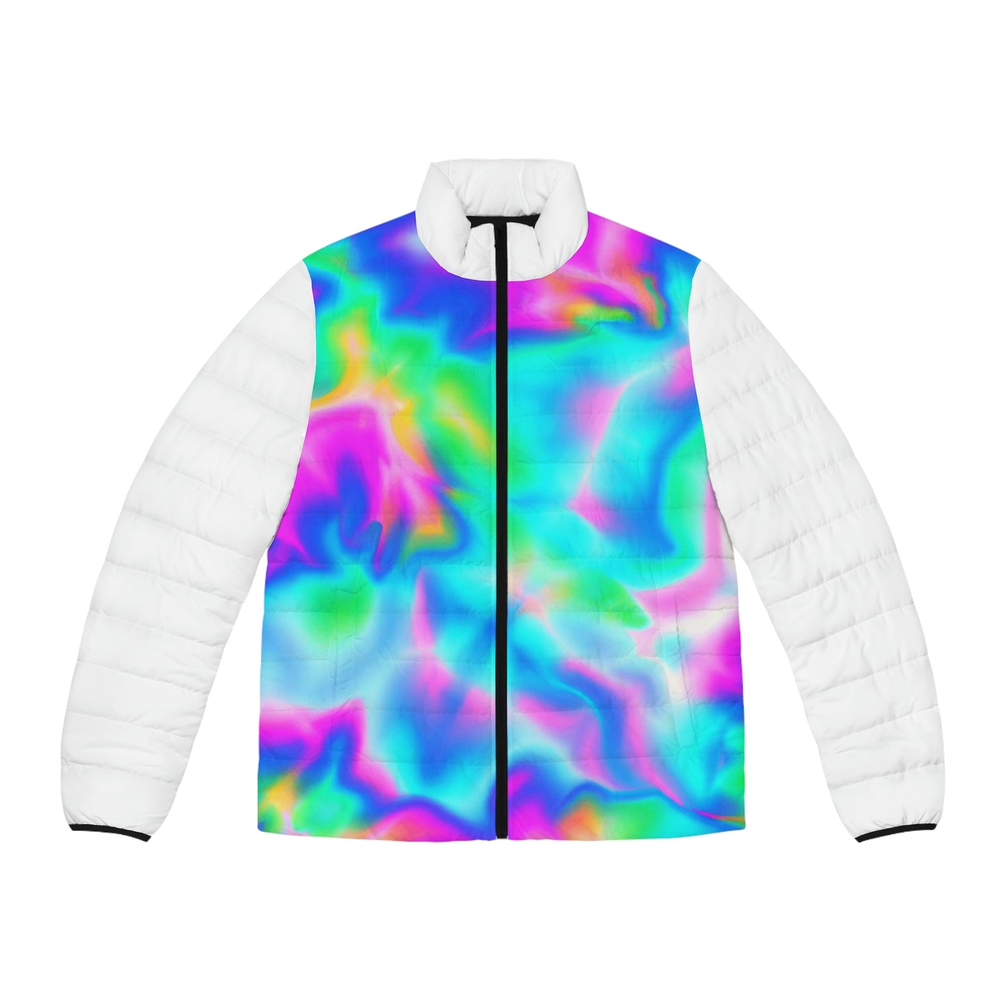 Flamboyant Spaceballer Jacket (White) (Hyperwave Tie-Dye 1) - AI Art - Men's Puffer Jacket