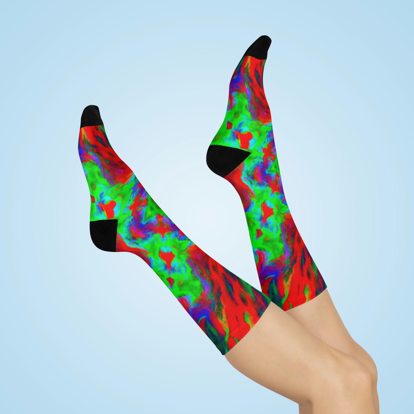 Hyperwave Tie-Dye 7 Alien Socks - AI Art - Crew Socks