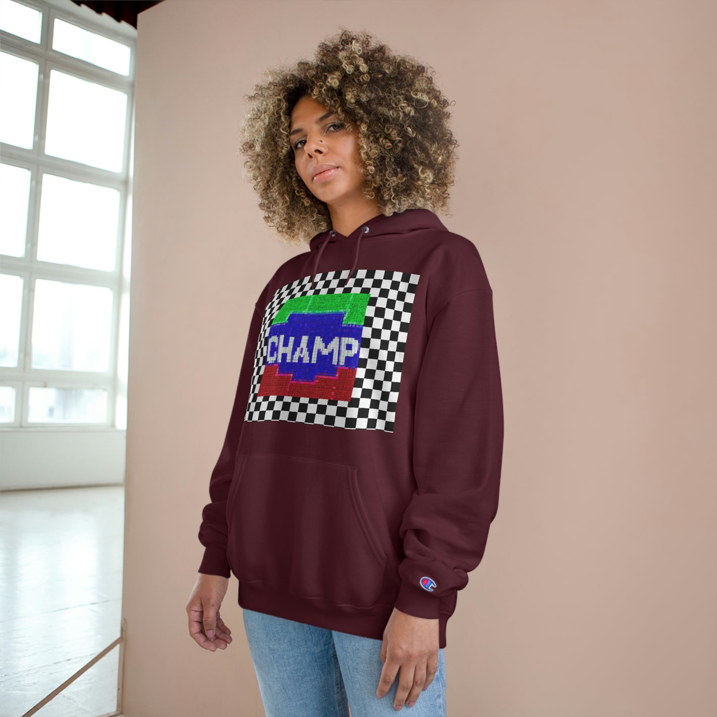 Checkered Flag (CHAMP Logo 2 8-bit) - Champion Hoodie