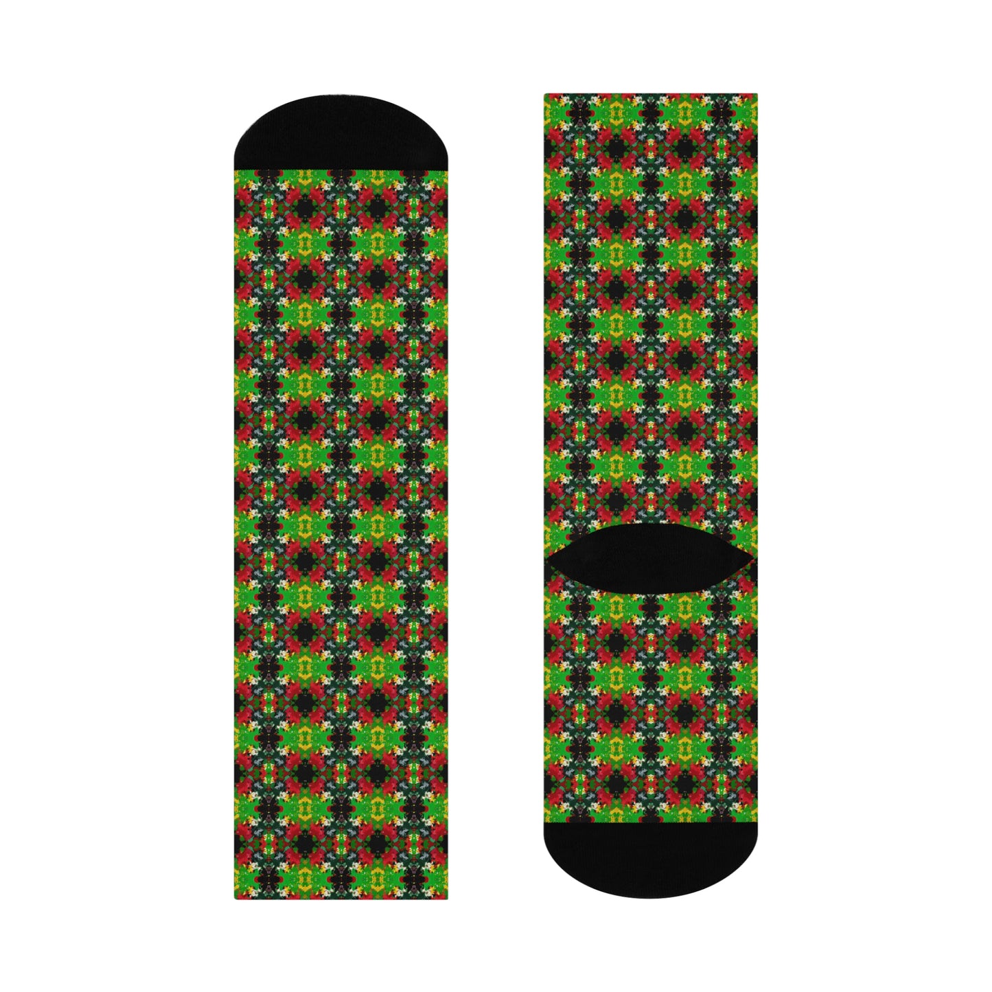 Rasta Kaleidescope 2  - AI Art - Cushioned Crew Socks