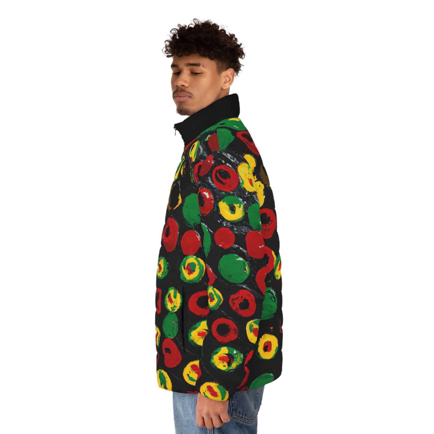 Rasta Polka Dot Spaceballer Jacket - AI Art - Men's Puffer Jacket