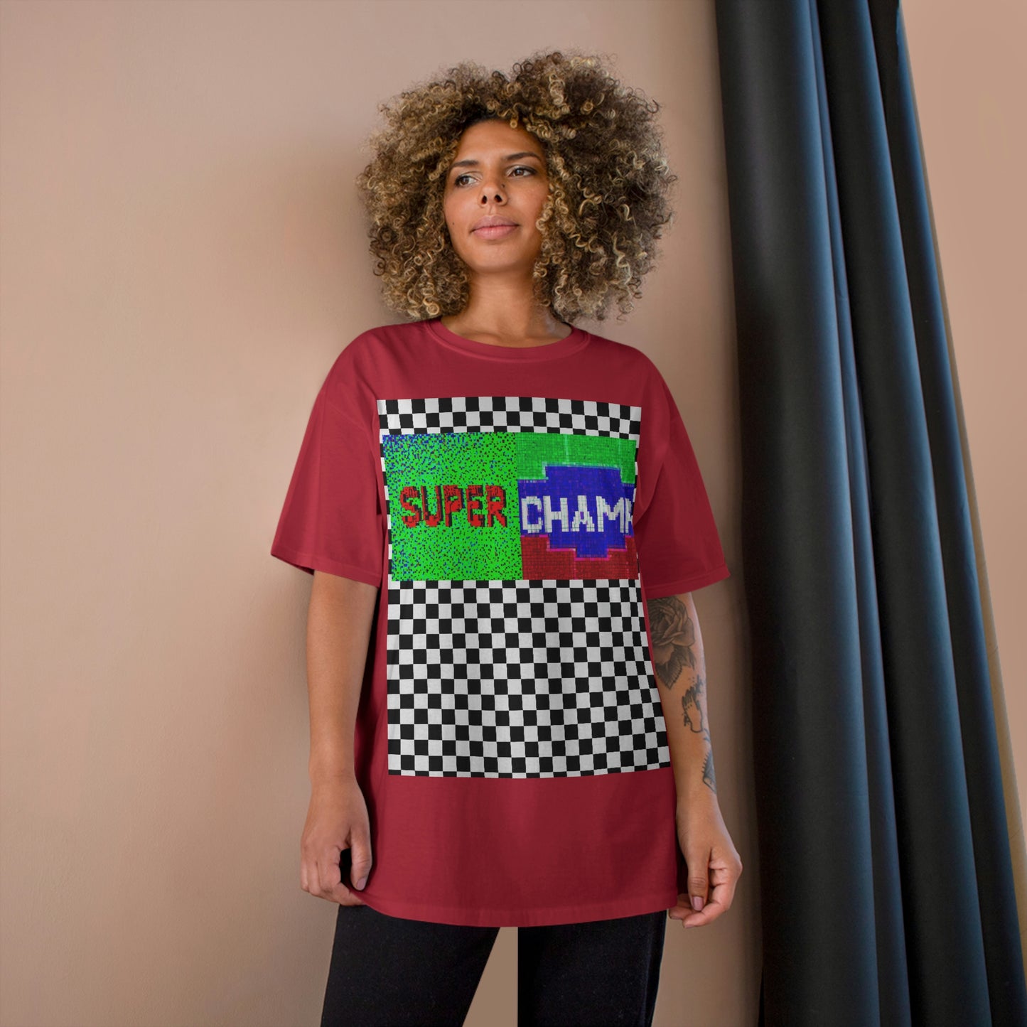 Checkered (SUPER CHAMP Logo 2 8-bit) - Champion T-Shirt