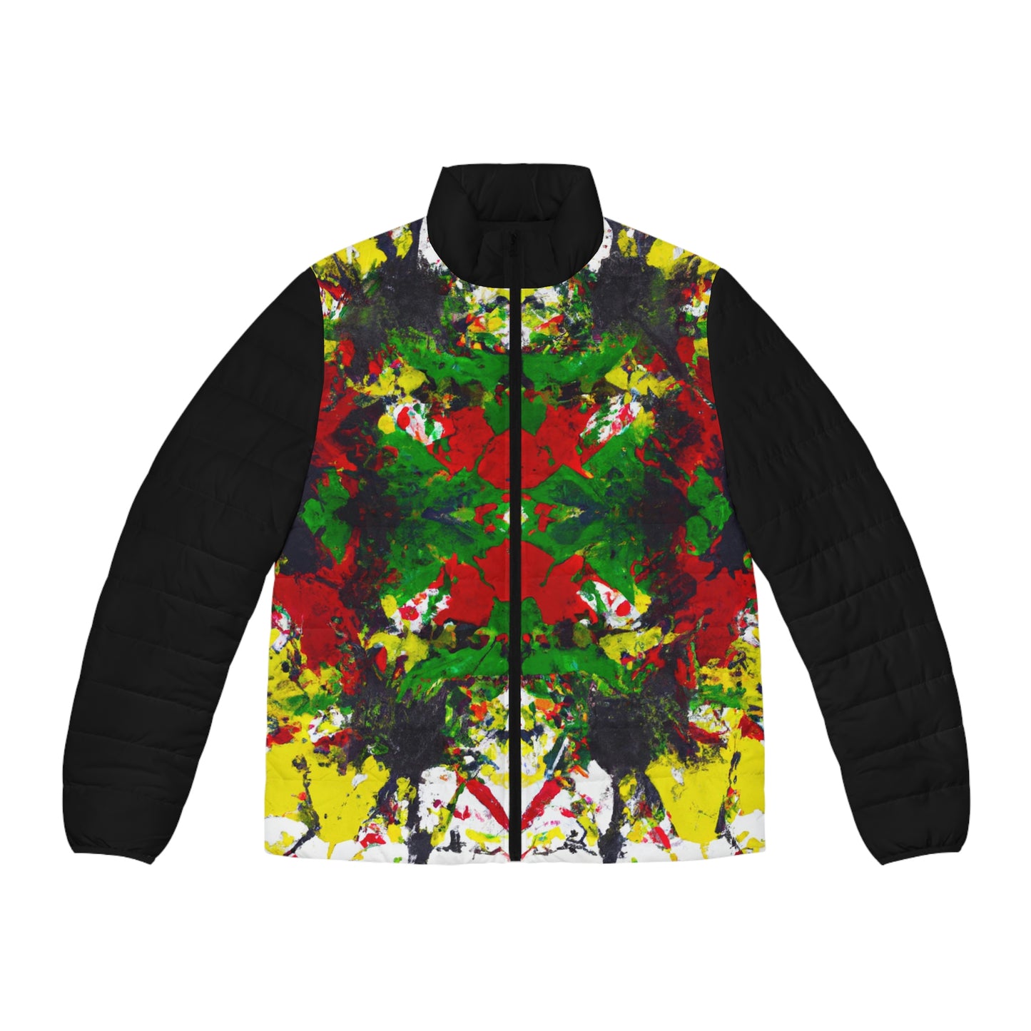 Rasta Acrylic Splatter 3 Spaceballer Jacket (Black) -  AI Art - Men's Puffer Jacket