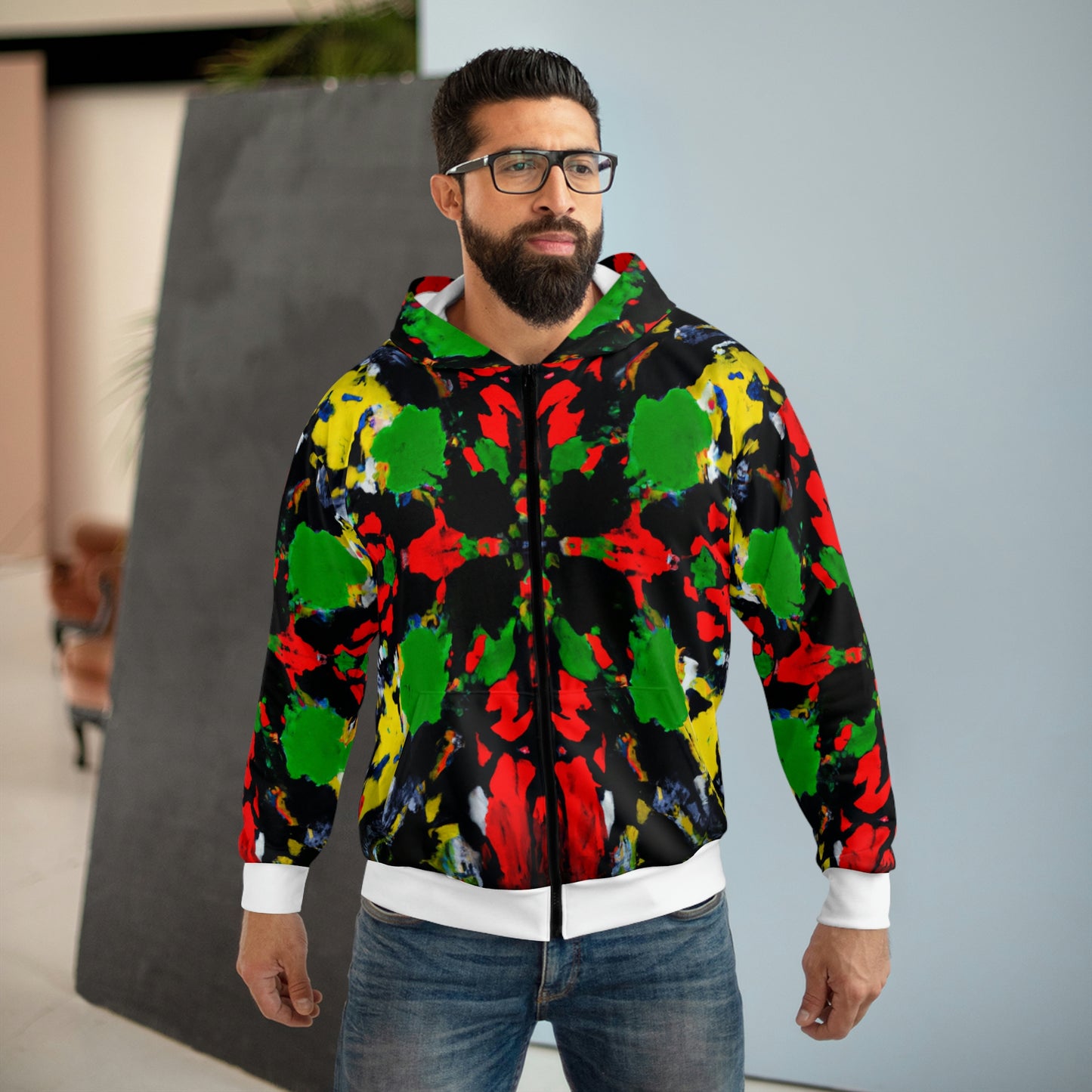 Rasta Quad Symmetry 1 - AI Art - Zip Hoodie