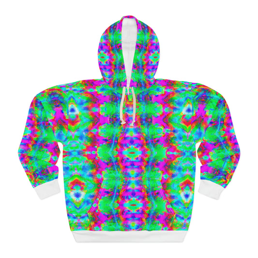 Hyperwave Tie-Dye 5 (Fully Patterned Hood) - AI Art - Pullover Hoodie