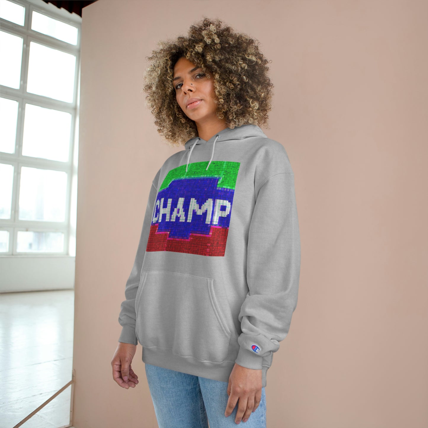 CHAMP (Alt Logo 1 Pixel Art) - AI Art - Champion Hoodie