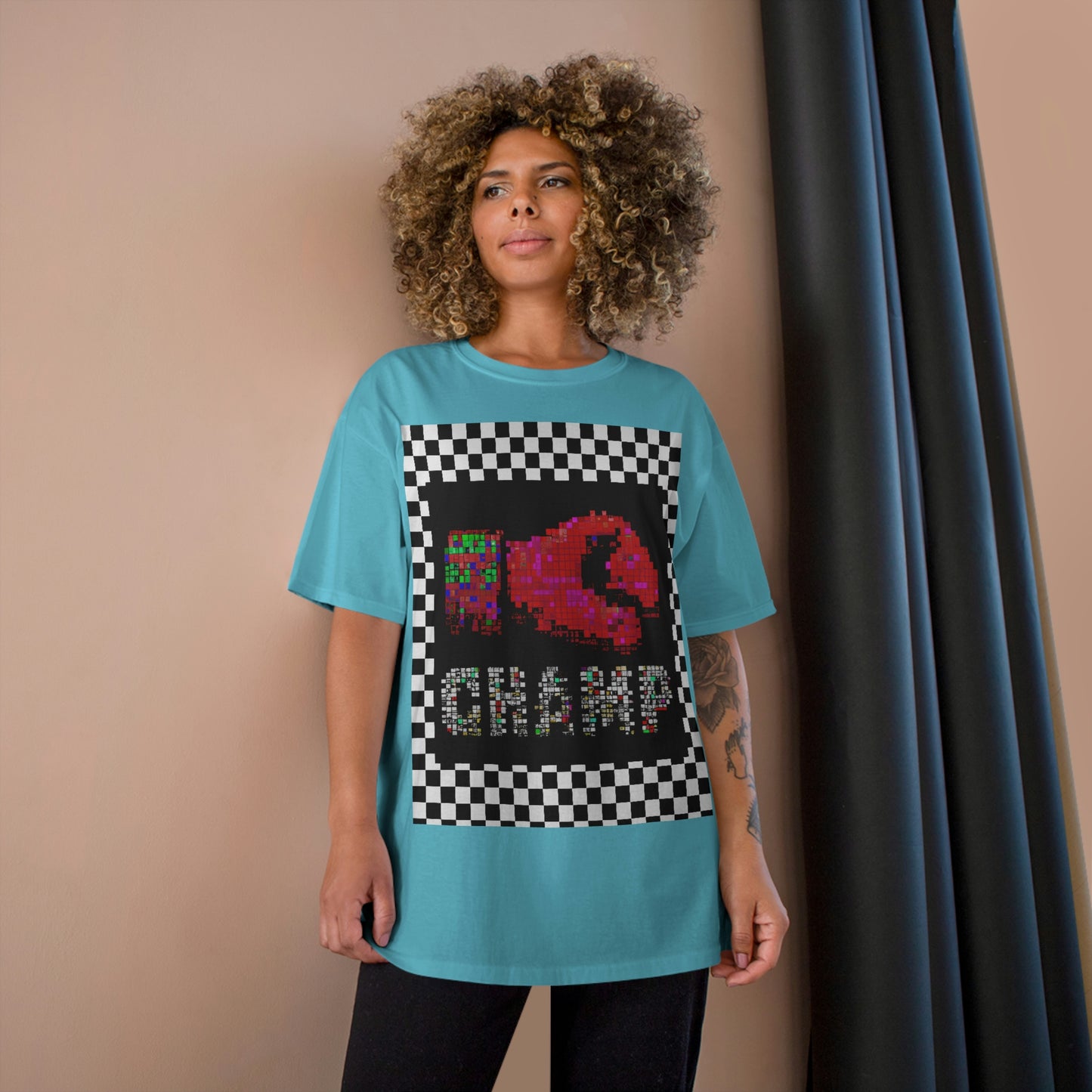 Checkered (CHAMP Logo 3 8-bit Boxing Glove) - Champion T-Shirt