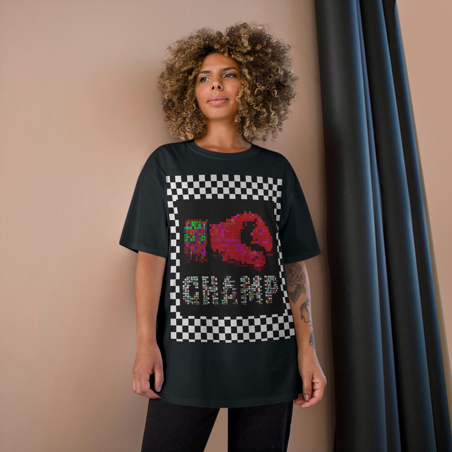 Checkered (CHAMP Logo 3 8-bit Boxing Glove) - Champion T-Shirt