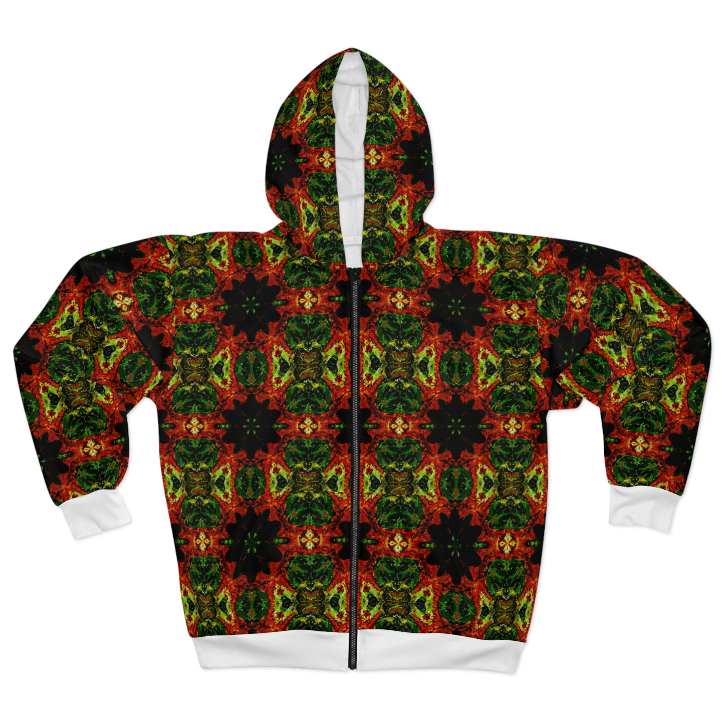 Rasta Blossom Pattern 1 (White) - AI Art - Zip Hoodie