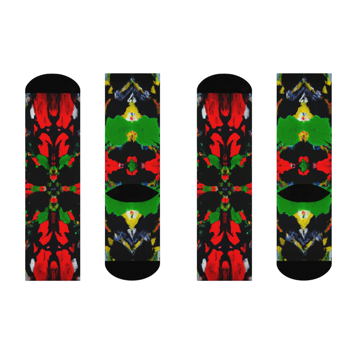 Rasta Quad Symmetry 1 - AI Art - Cushioned Crew Socks