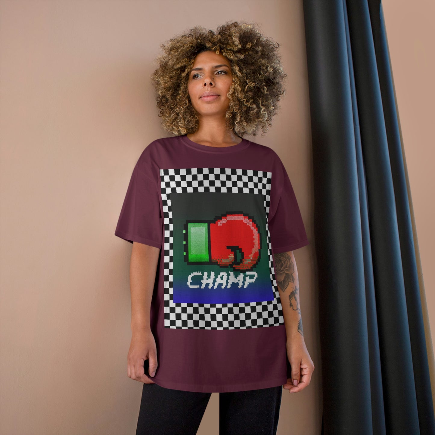 Checkered (CHAMP Logo 4 8-bit Boxing Glove) - Champion T-Shirt