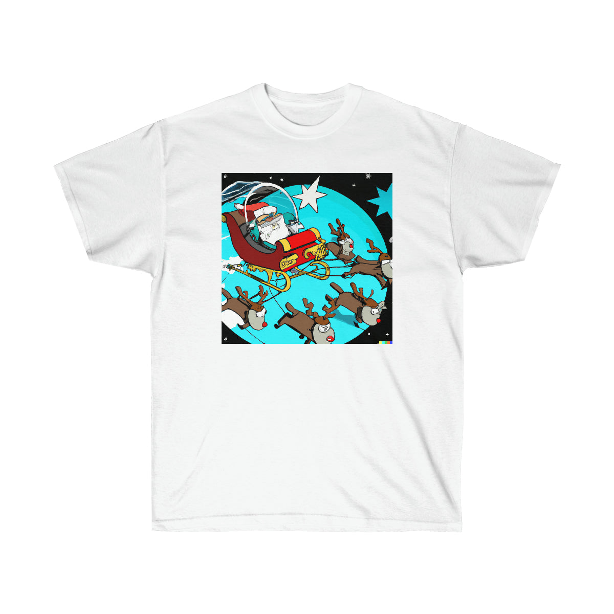 Santa & Reindeers Cruising in LEO - AI Carton Art - Ultra Cotton Tee