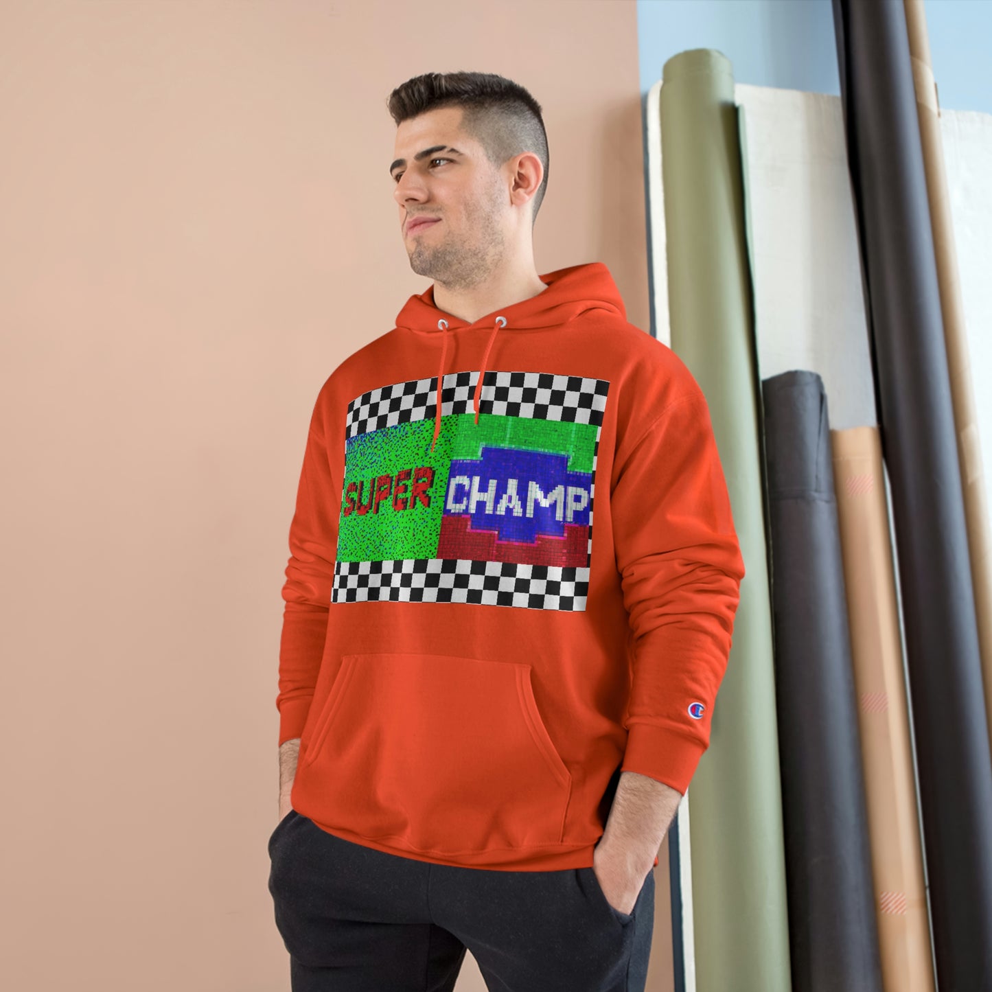 Checkered Flag (SUPER CHAMP Logo 2 8-bit) - Champion Hoodie