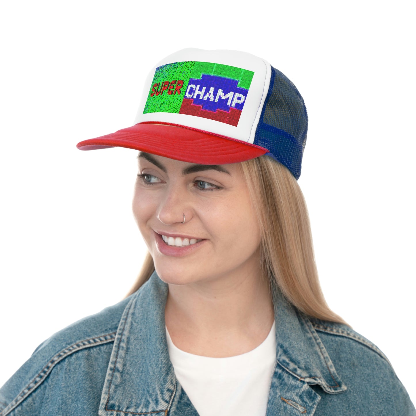 SUPER CHAMP (Alt Logo 4 Pixel) - AI Art - Trucker Hats