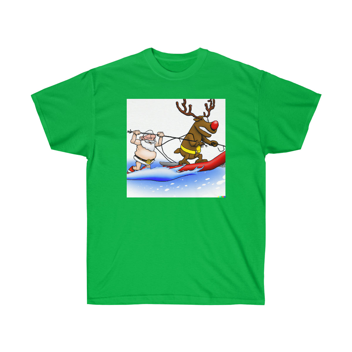 Santa Claus Waterskiing - AI Cartoon Art - Ultra Cotton Tee