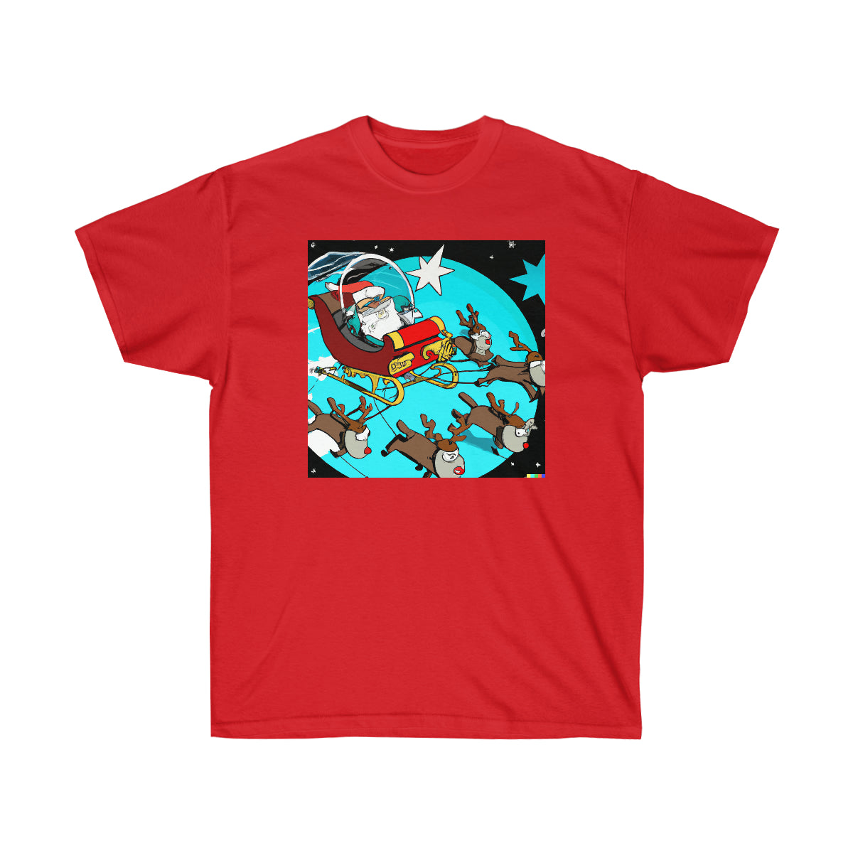 Santa & Reindeers Cruising in LEO - AI Carton Art - Ultra Cotton Tee