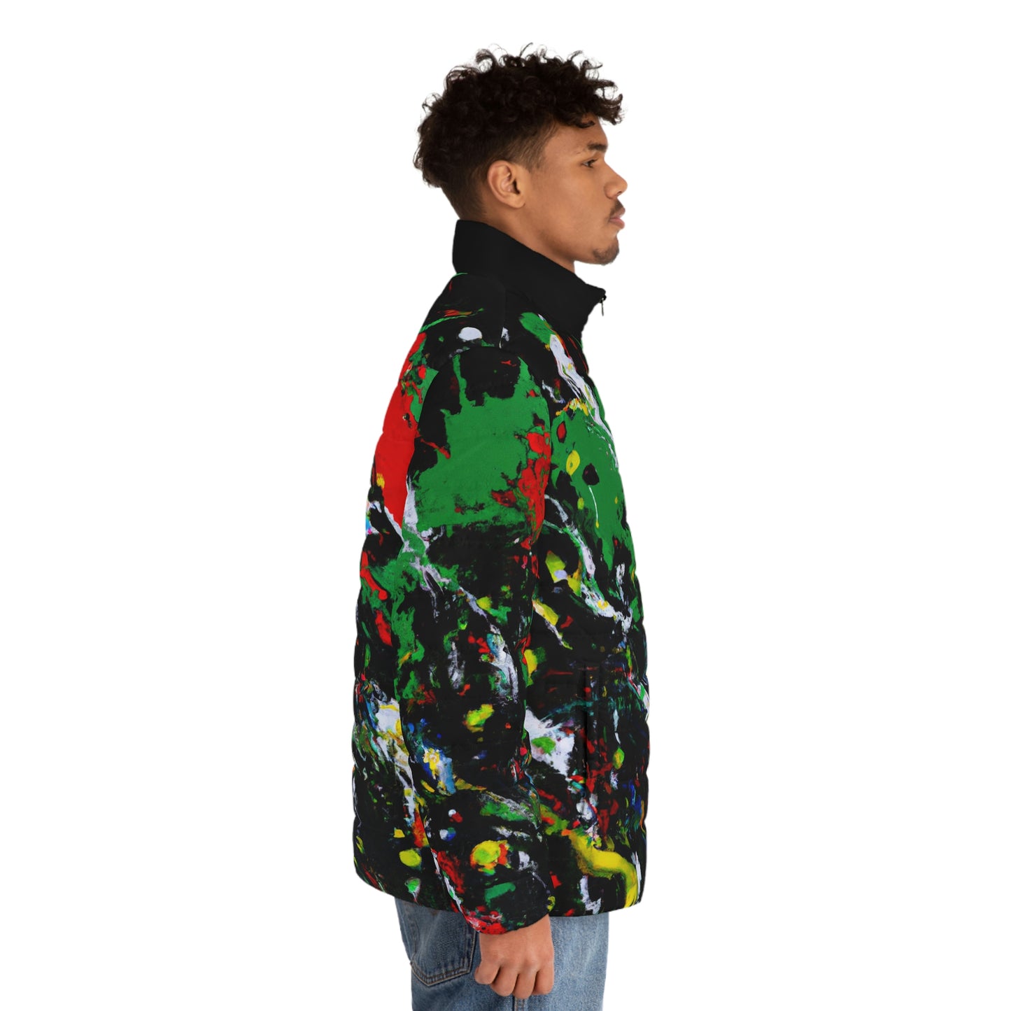 Rasta Acrylic Splatter Spaceballer Jacket - AI Art - Men's Puffer Jacket