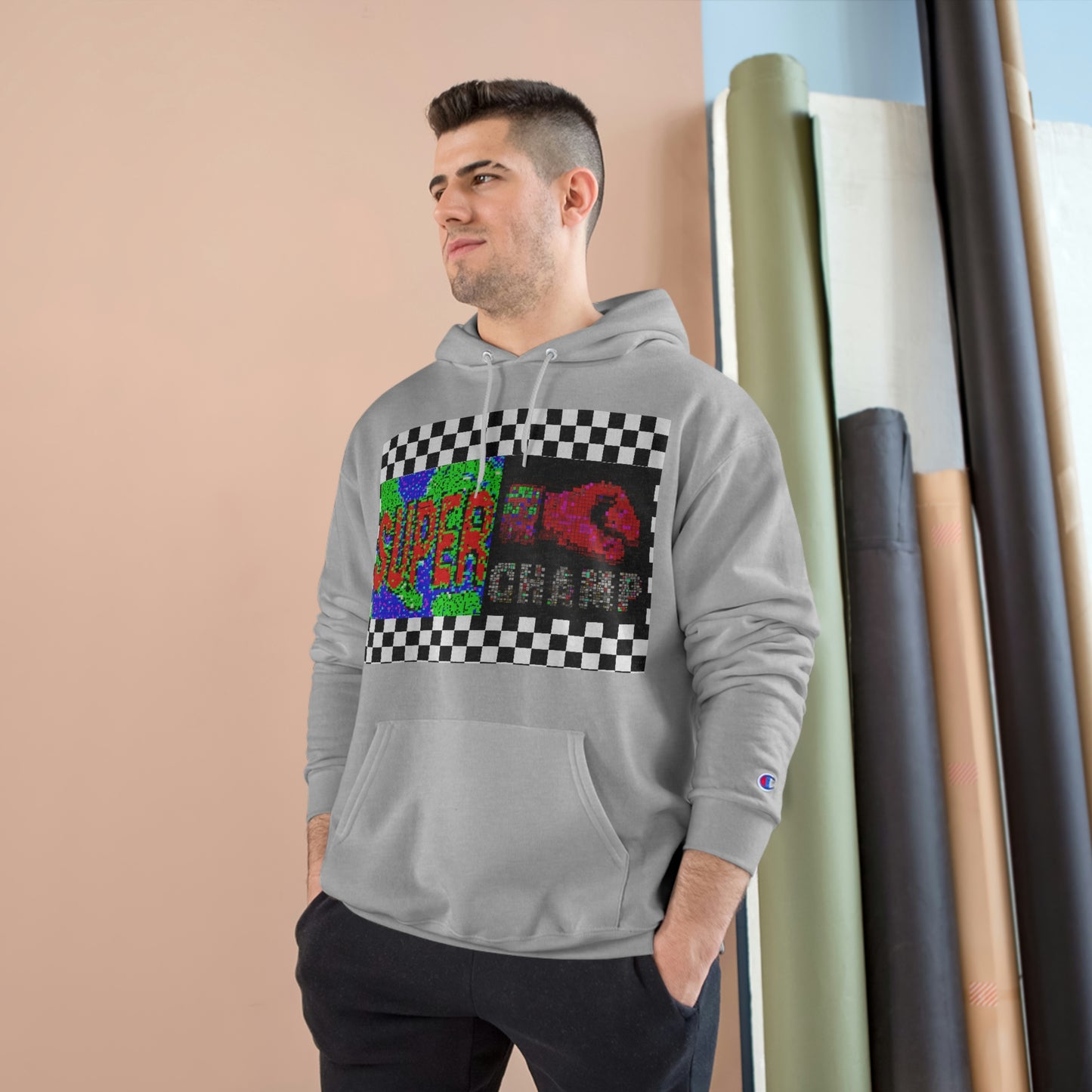 Checkered Flag (SUPER CHAMP Logo 3 8-bit) - Champion Hoodie