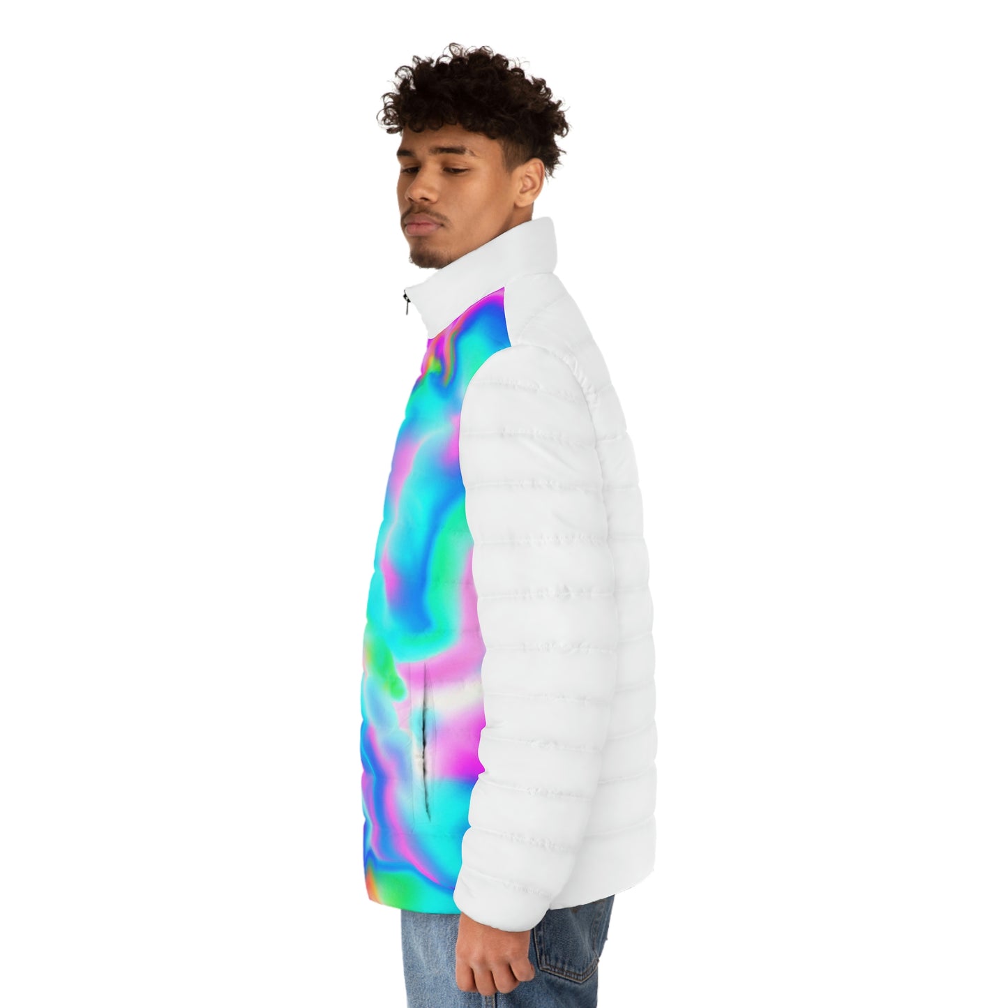 Flamboyant Spaceballer Jacket (White) (Hyperwave Tie-Dye 1) - AI Art - Men's Puffer Jacket