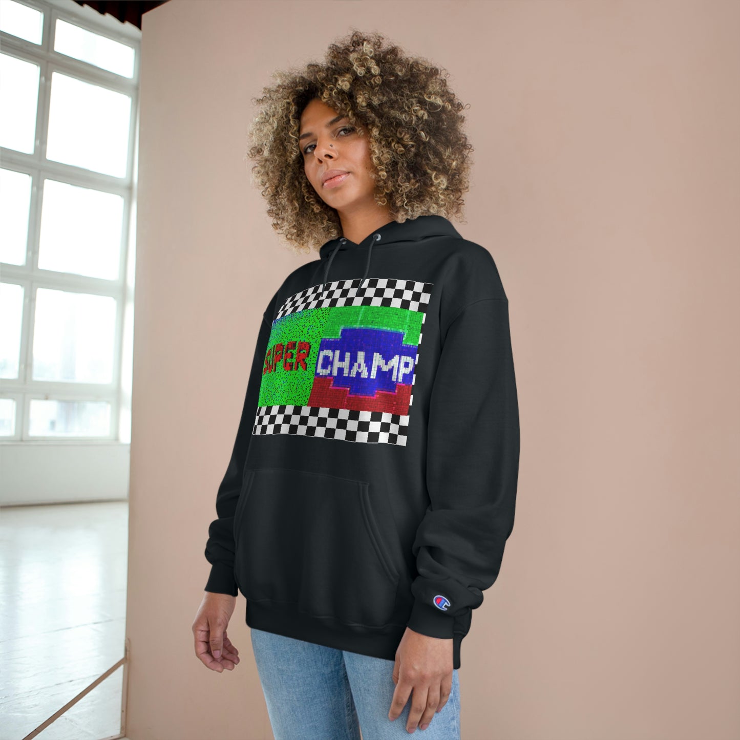 Checkered Flag (SUPER CHAMP Logo 2 8-bit) - Champion Hoodie