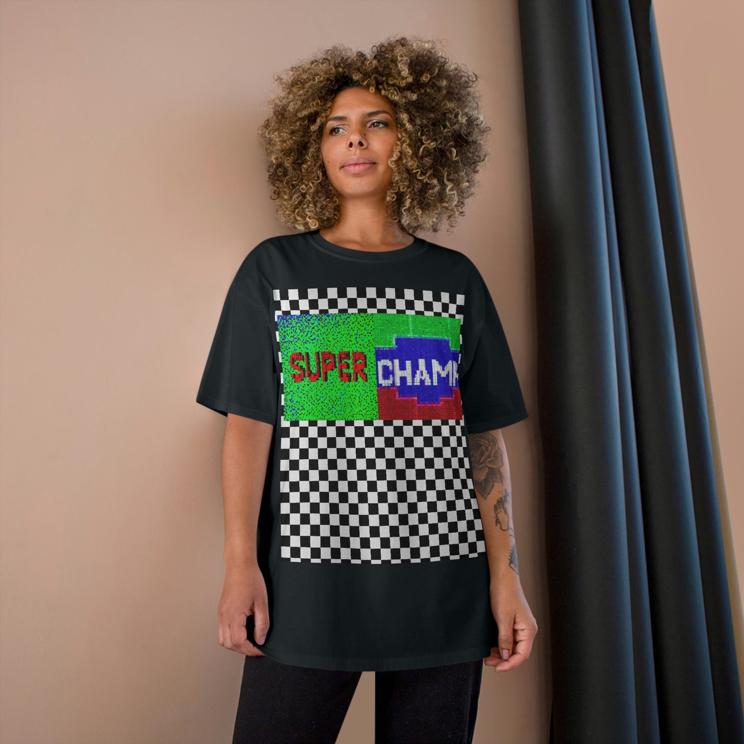 Checkered (SUPER CHAMP Logo 2 8-bit) - Champion T-Shirt