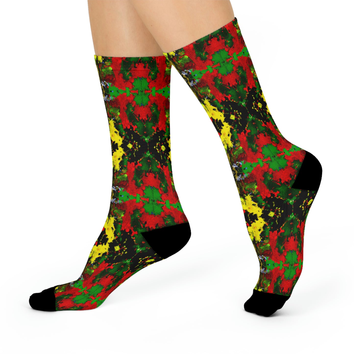 Rasta Kaleidescope 3 - AI Art - Cushioned Crew Socks