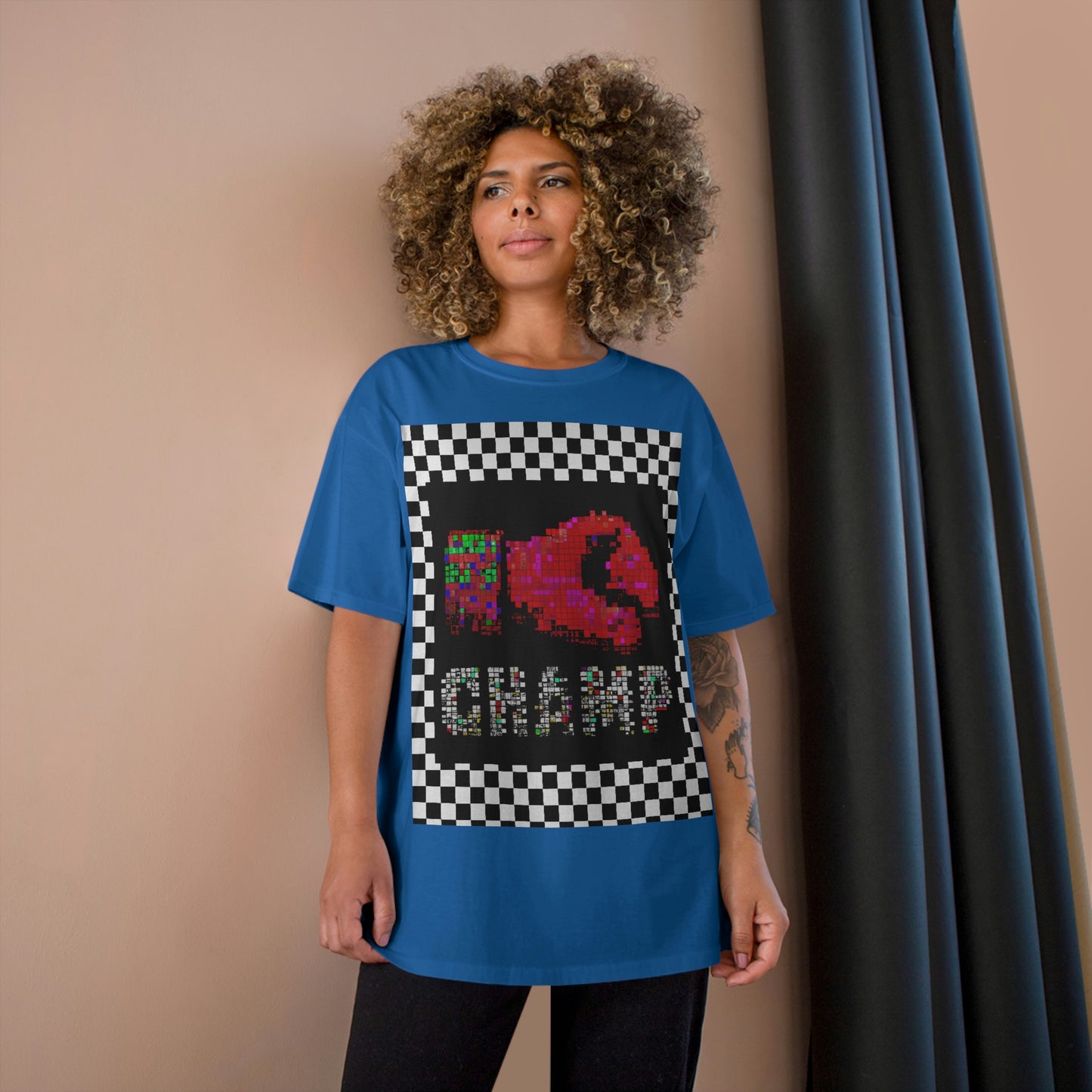 Checkered (CHAMP Logo 3 8-bit Boxing Glove) - Champion T-Shirt