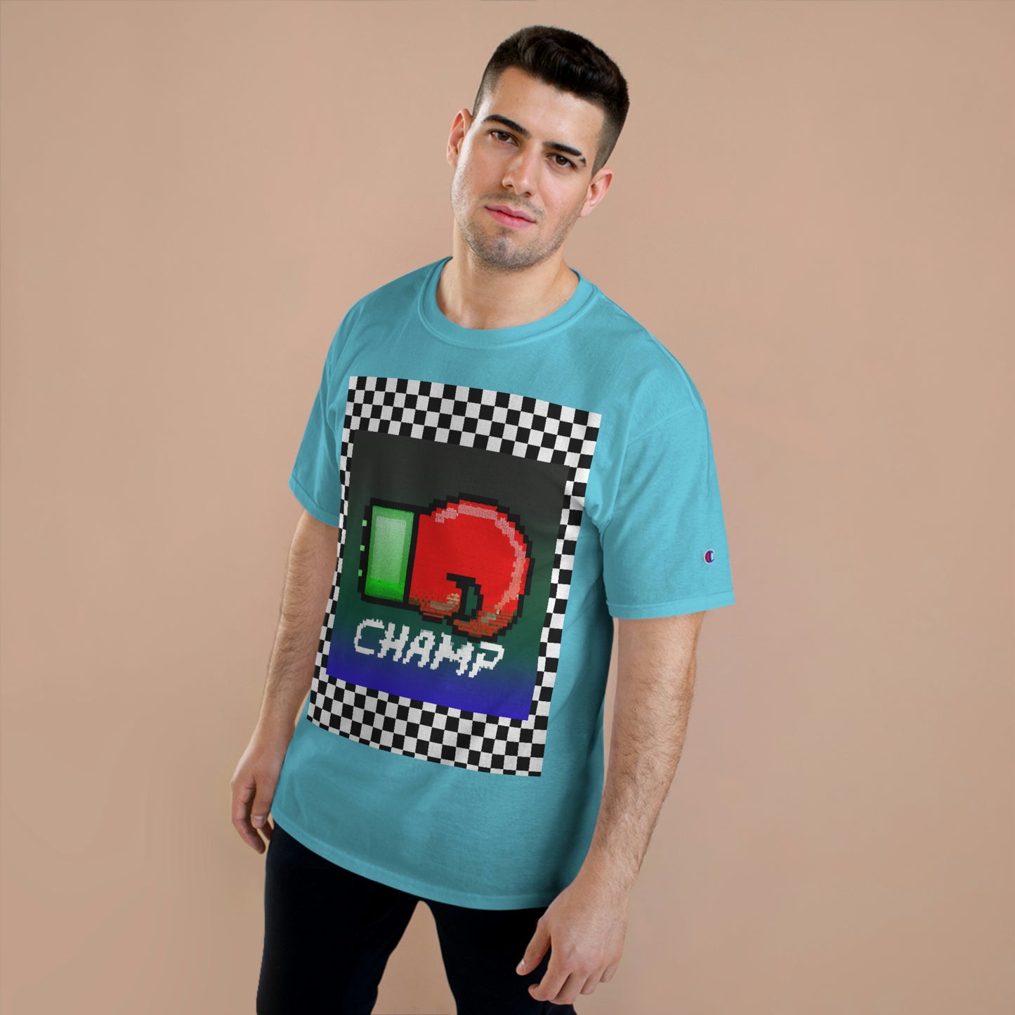 Checkered (CHAMP Logo 4 8-bit Boxing Glove) - Champion T-Shirt