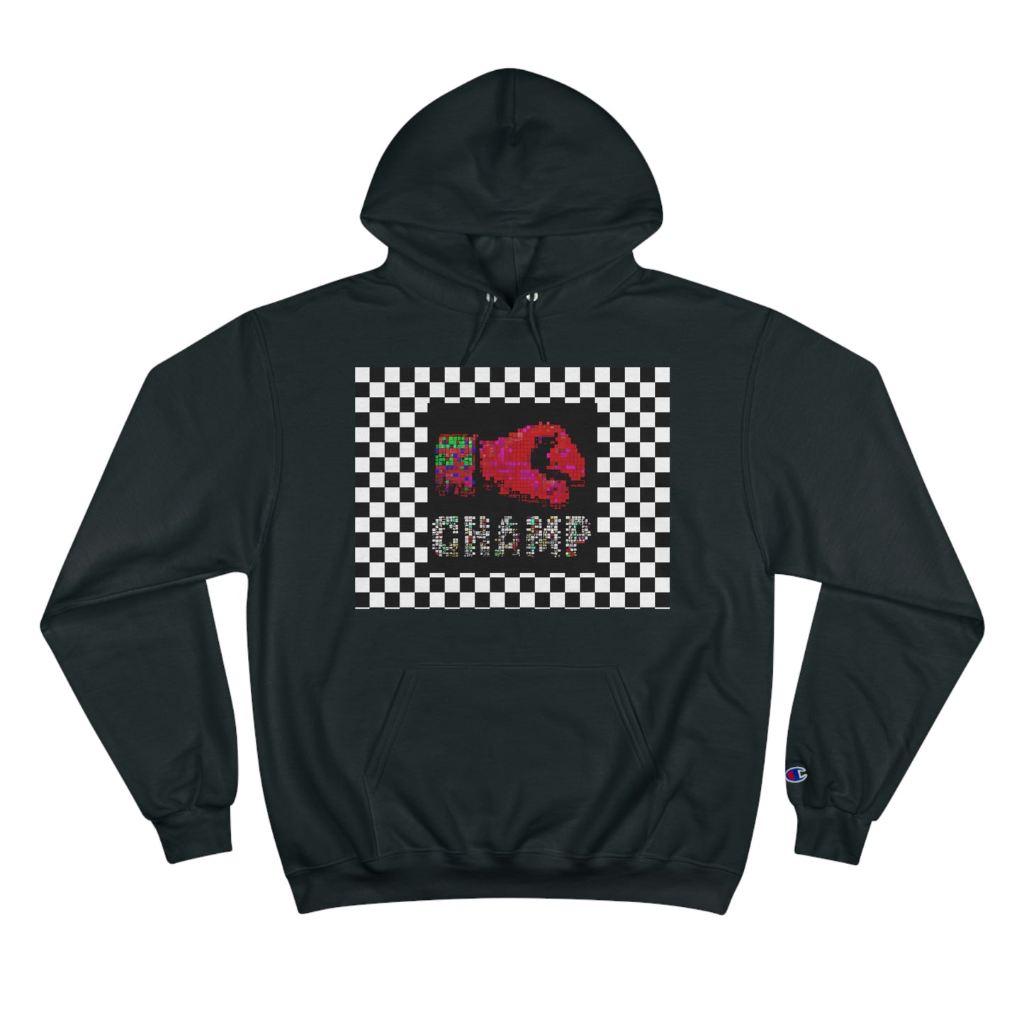 Checkered Flag (CHAMP Logo 3 8-bit Boxing Glove) - Champion Hoodie