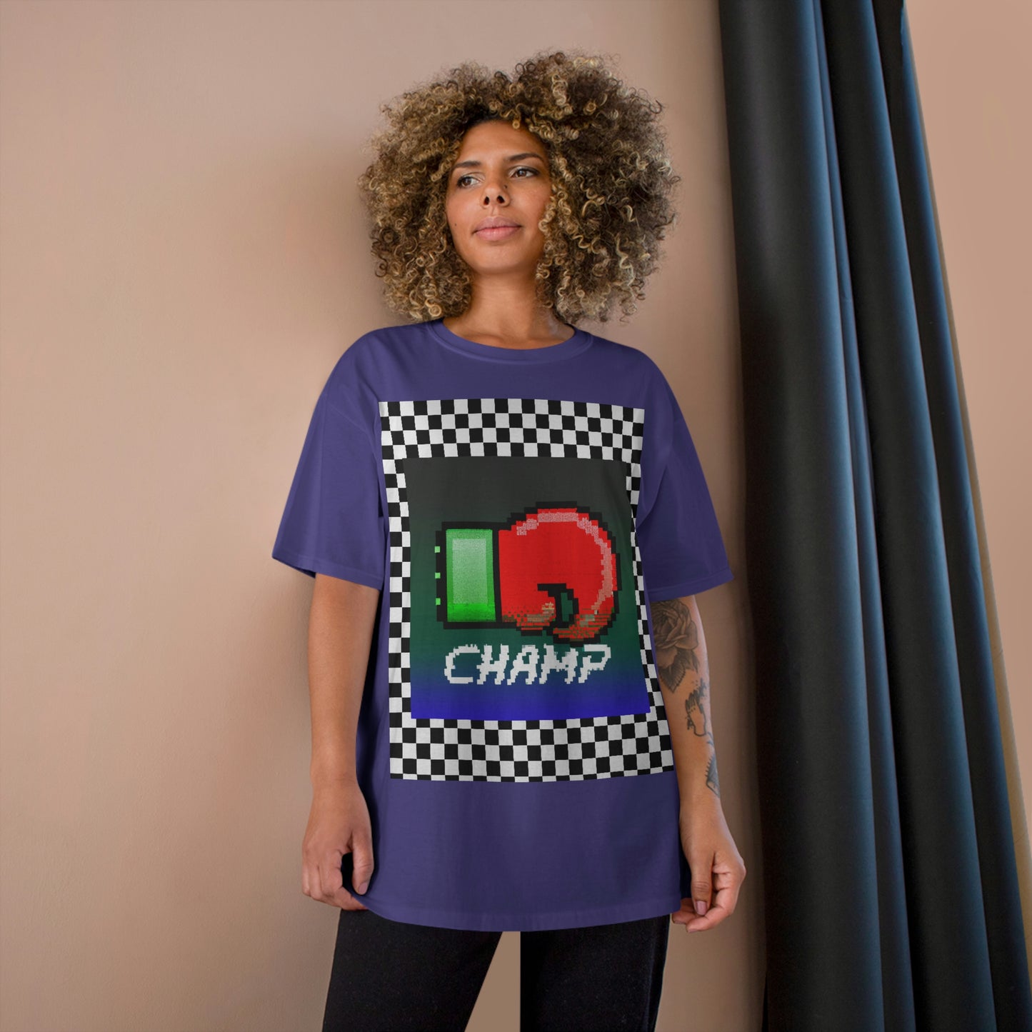 Checkered (CHAMP Logo 4 8-bit Boxing Glove) - Champion T-Shirt