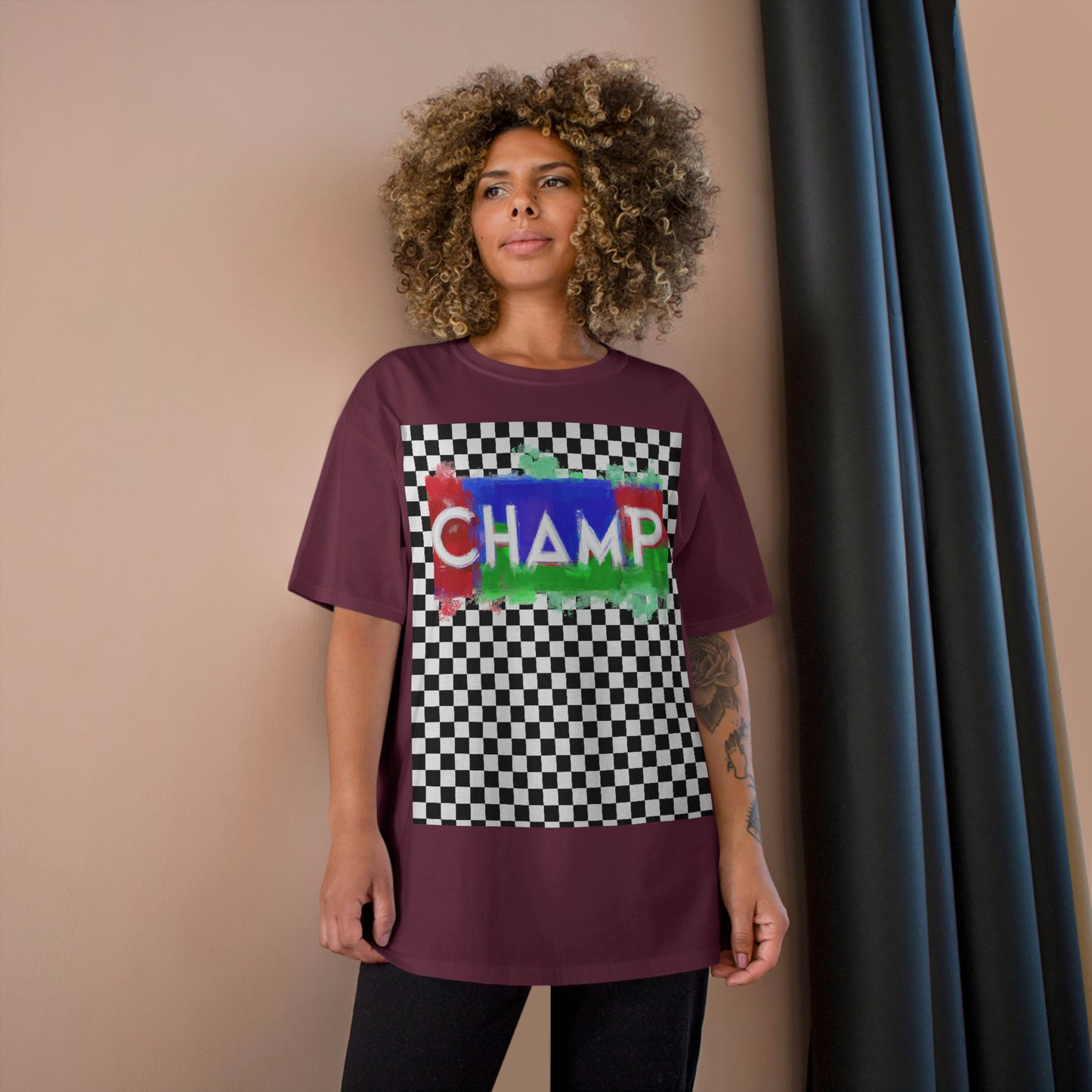 Checkered (CHAMP Logo 1) - Champion T-Shirt