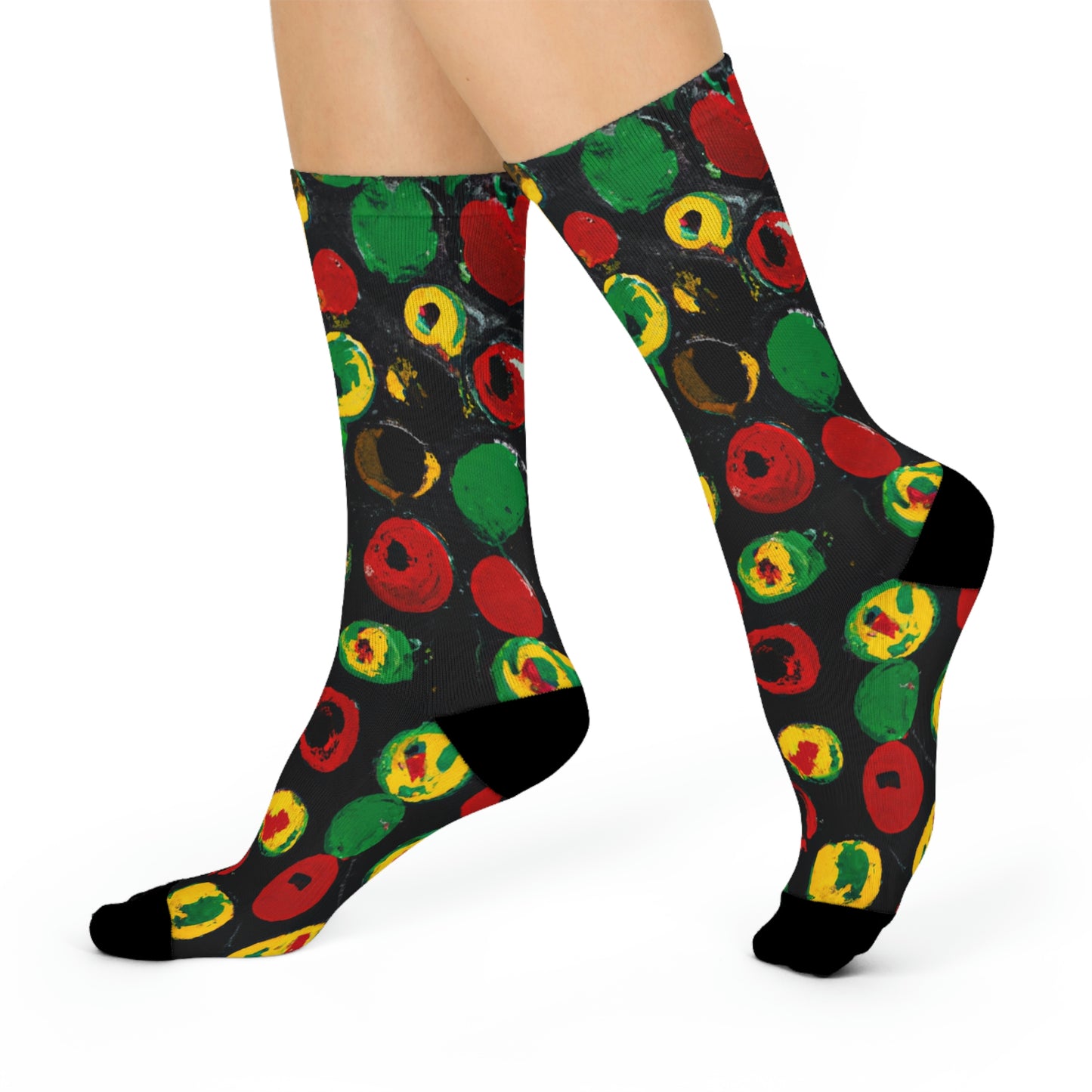 Rasta Polka Dot - AI Art - Cushioned Crew Socks