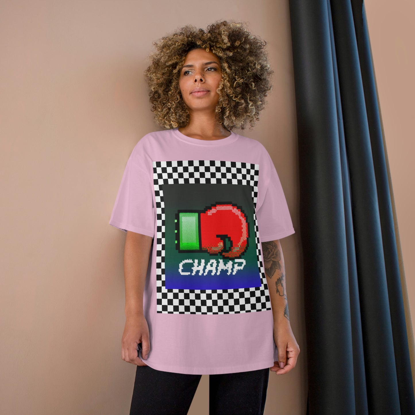 Checkered (CHAMP Logo 4 8-bit Boxing Glove) - Champion T-Shirt