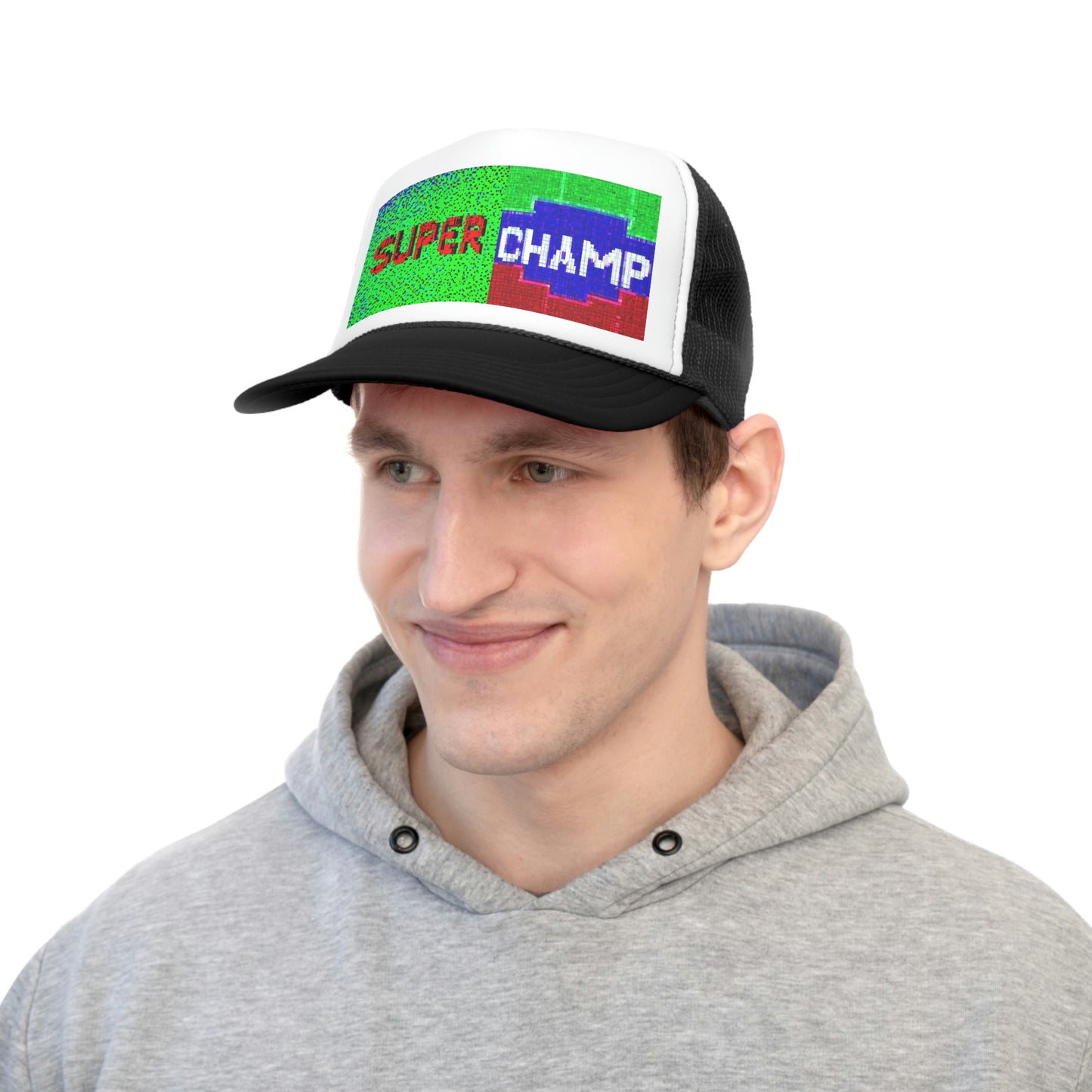 SUPER CHAMP (Alt Logo 4 Pixel) - AI Art - Trucker Hats