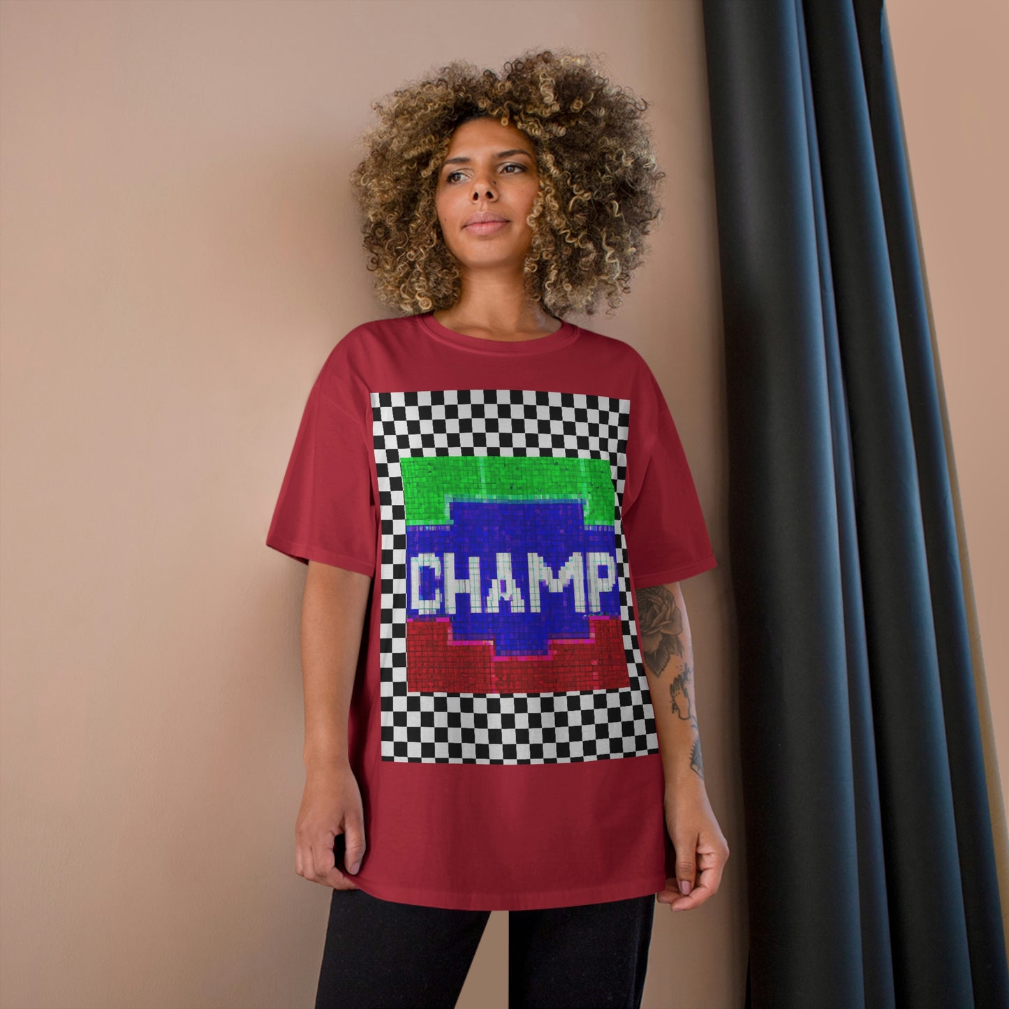 Checkered (CHAMP Logo 2 8-bit) - Champion T-Shirt