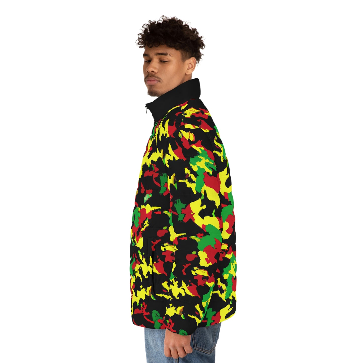 Rasta Camo Spaceballer Jacket - AI Art - Men's Puffer Jacket