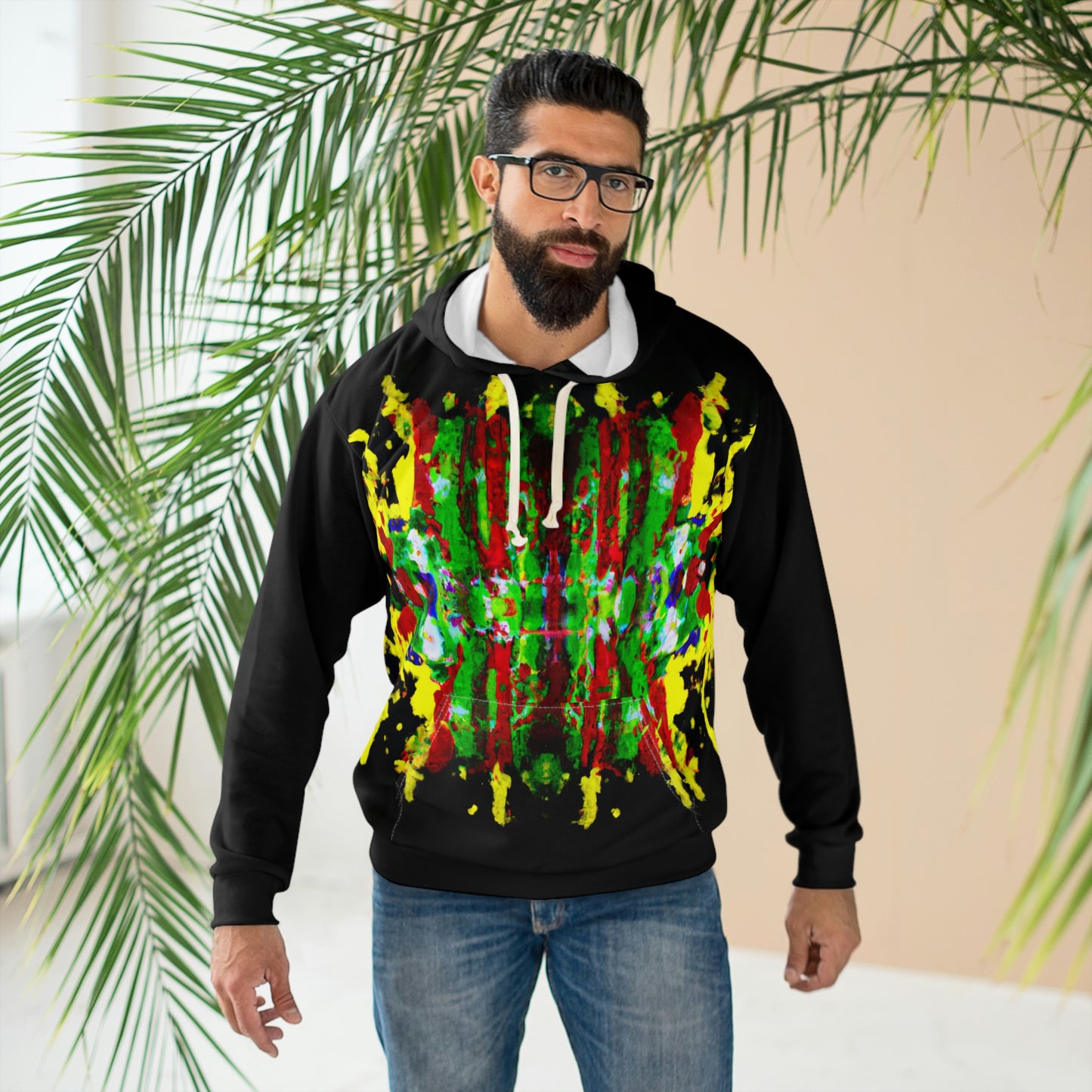 Rasta Acrylic Symmetry W - AI Art - Pullover Hoodie